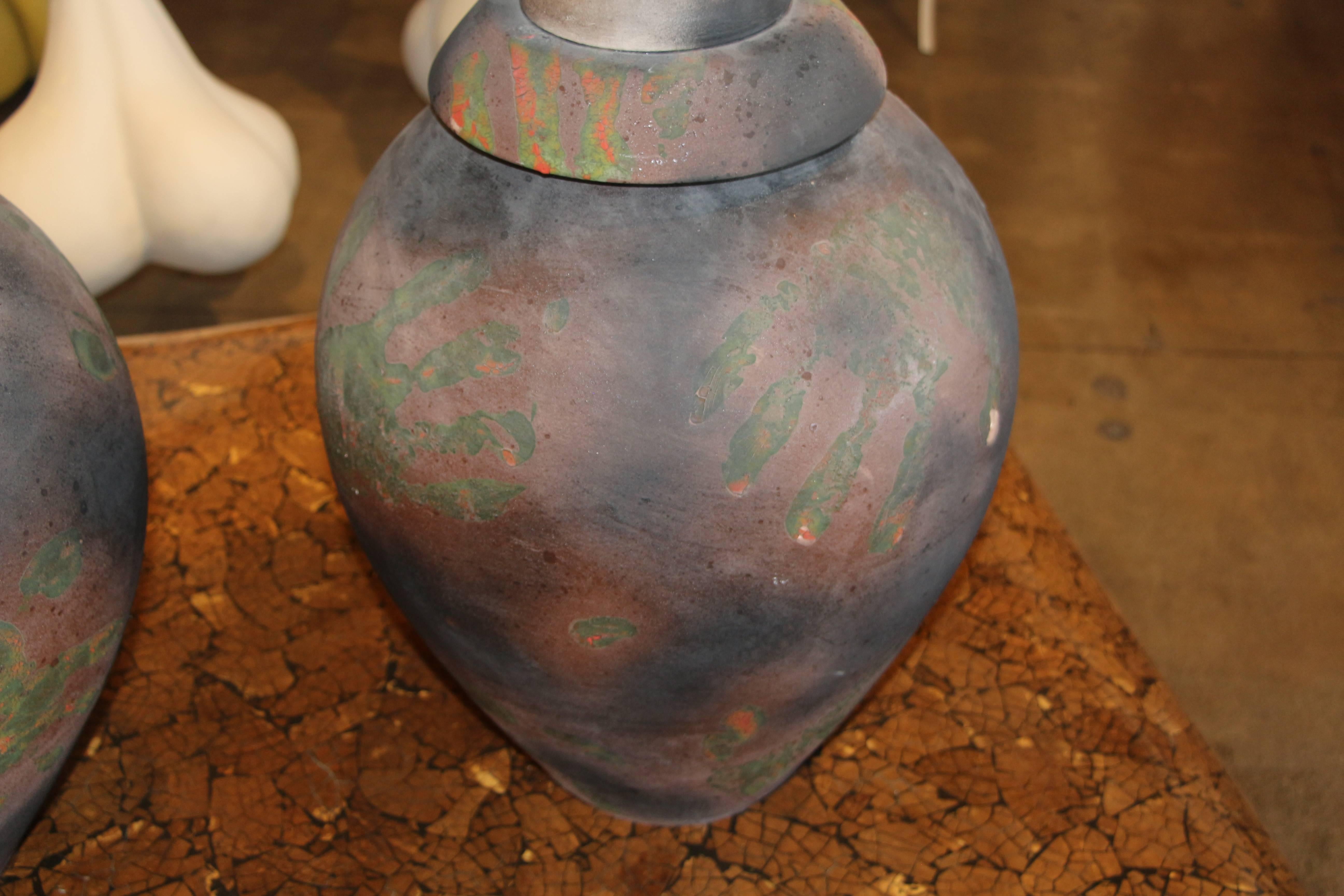 Spectacular Large Raku Pottery Vases with Busts as Tops 3