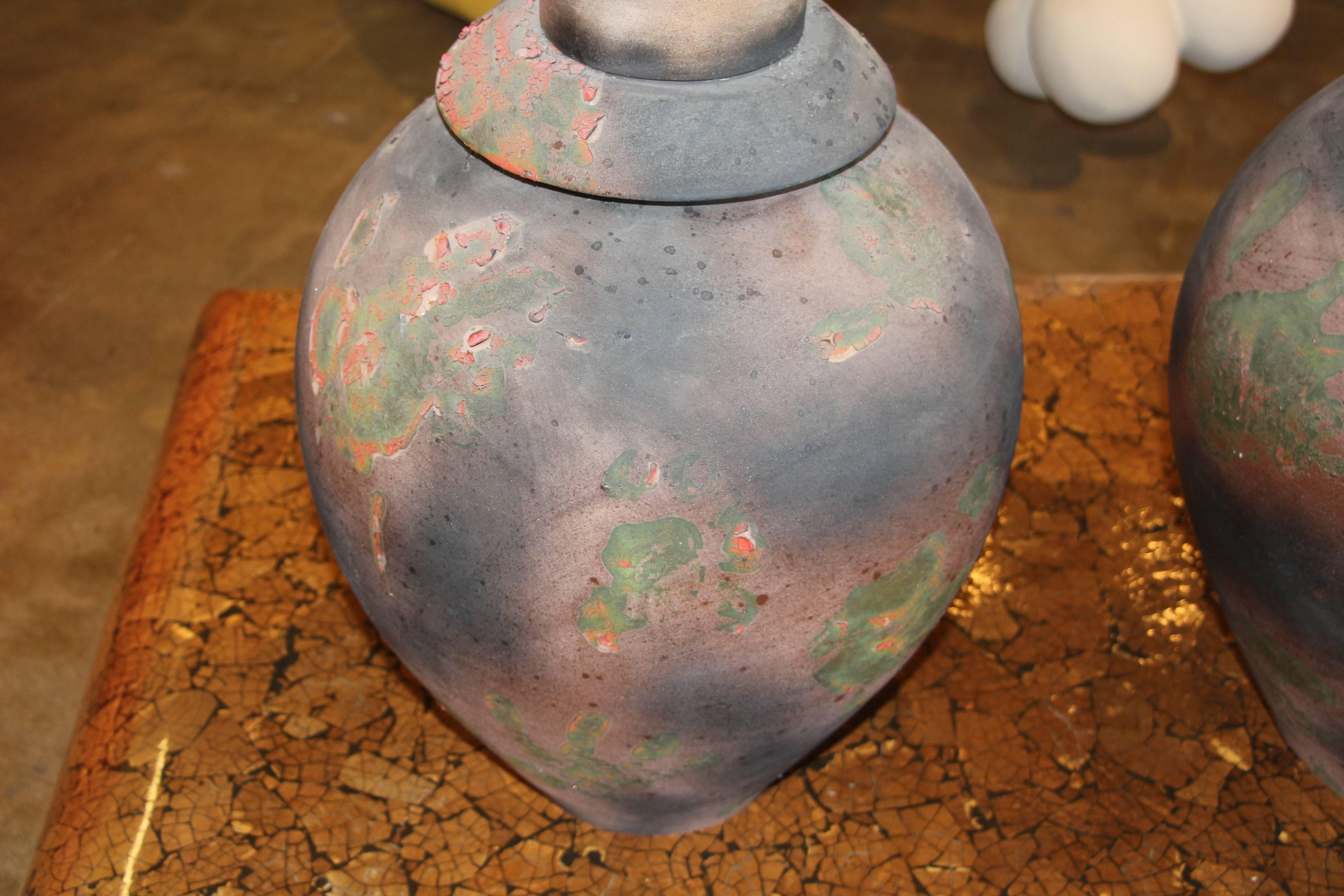 Spectacular Large Raku Pottery Vases with Busts as Tops 4
