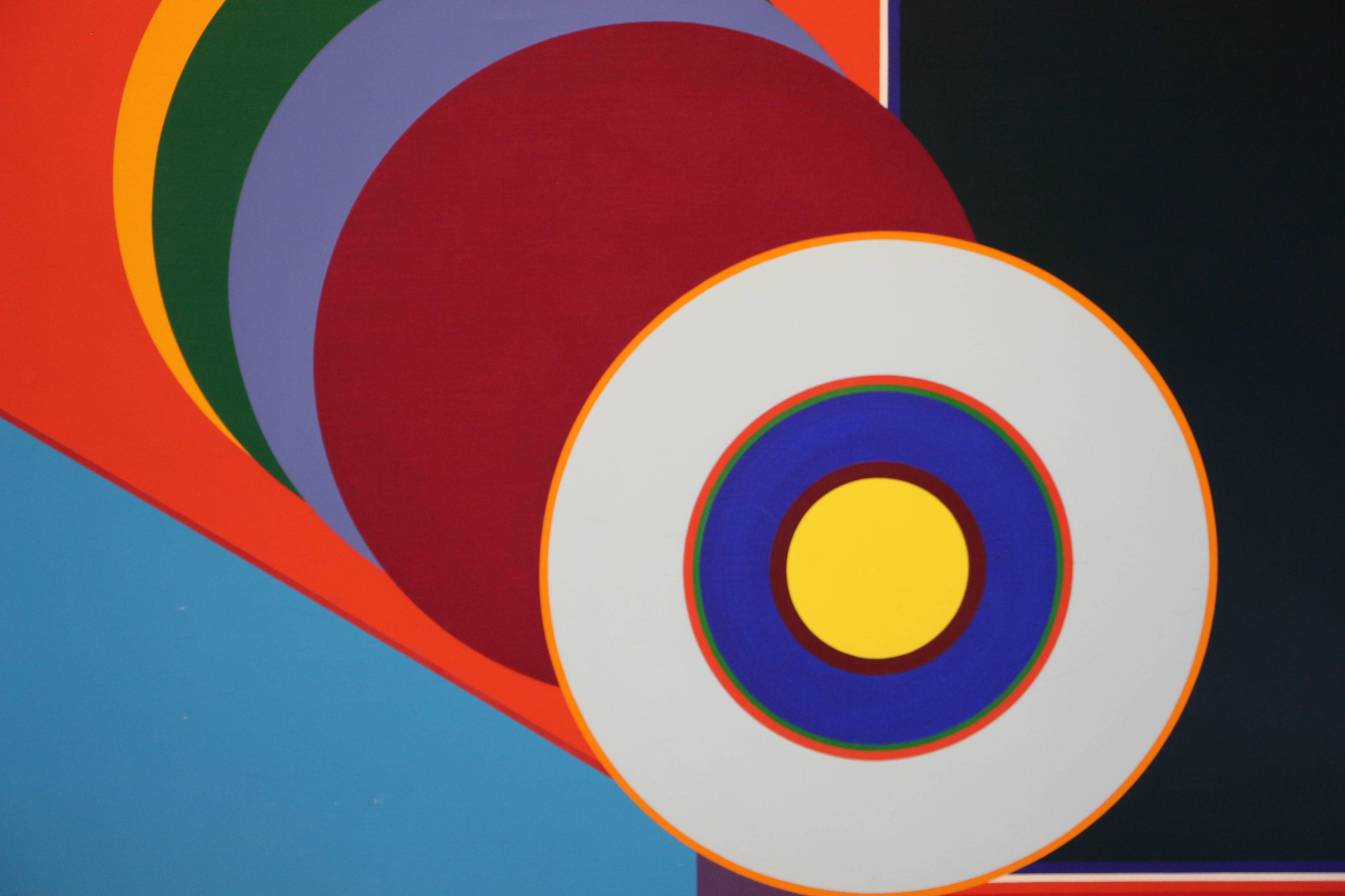 James L. Huntington Vibrant Large Abstract, Dated 1967 In Good Condition In Palm Springs, CA