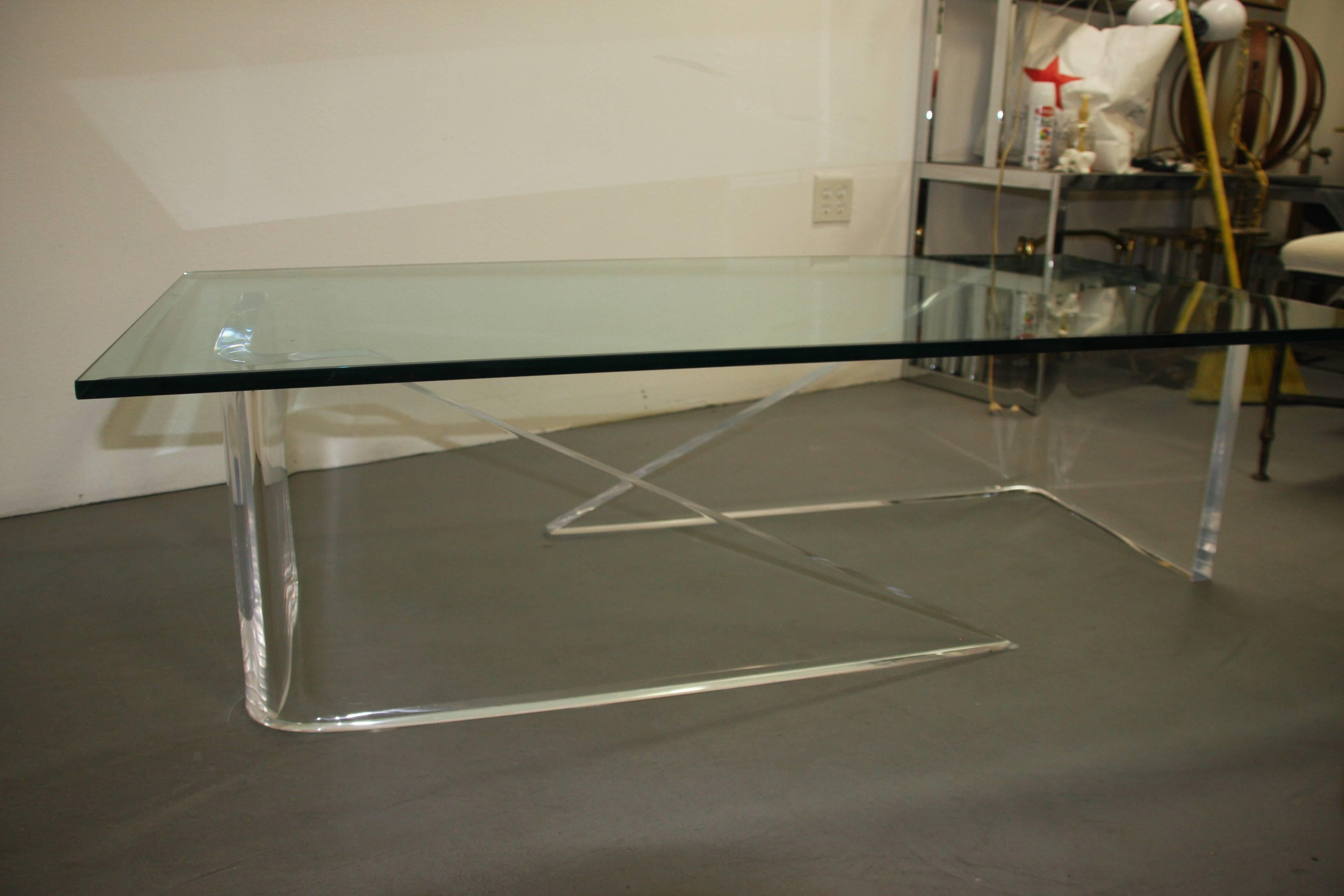 Interesting Lucite and Glass Cocktail Coffee Table In Good Condition In Palm Springs, CA