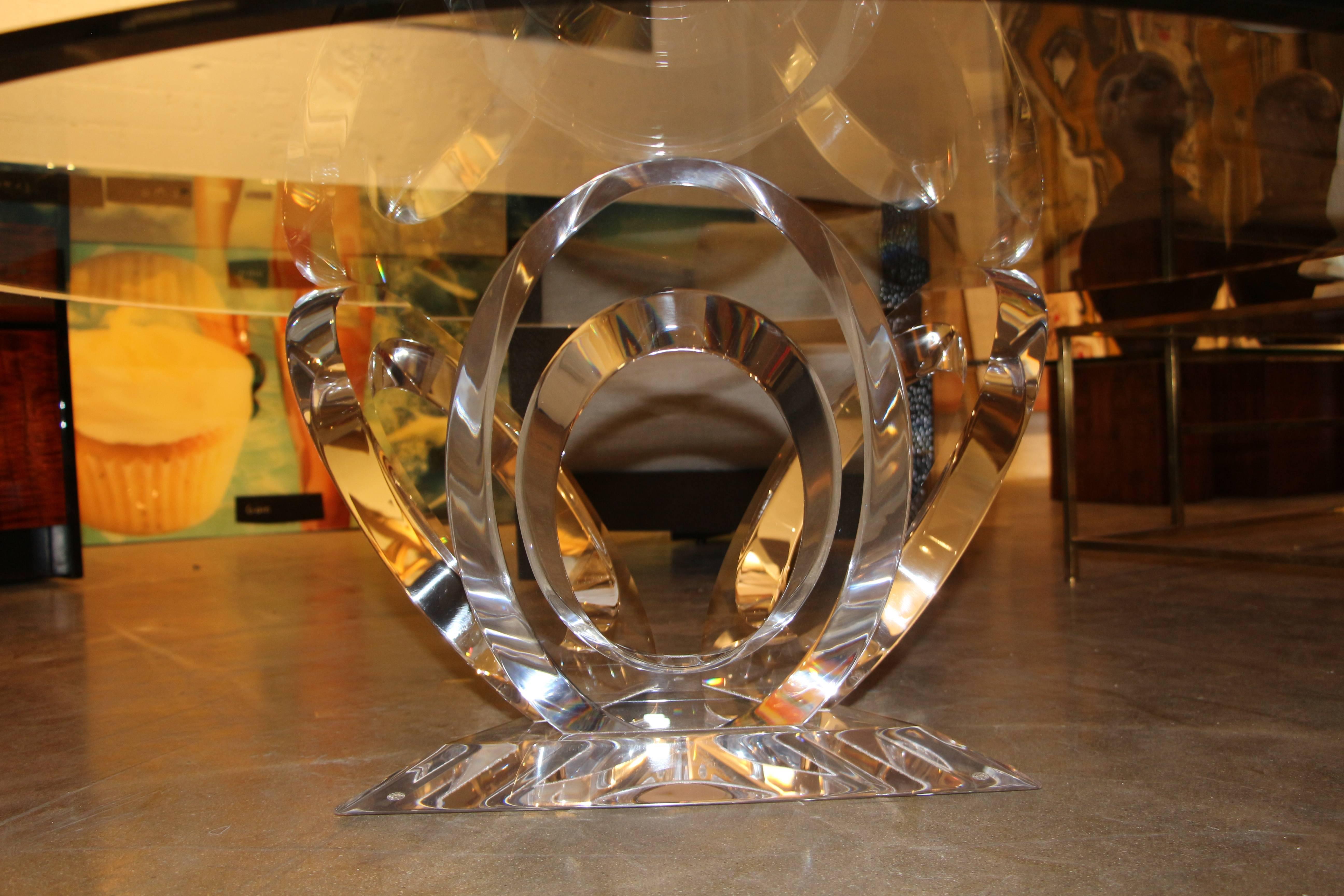 American Mikhail Loznikov 1990 Lucite Table Base and Glass Top Table