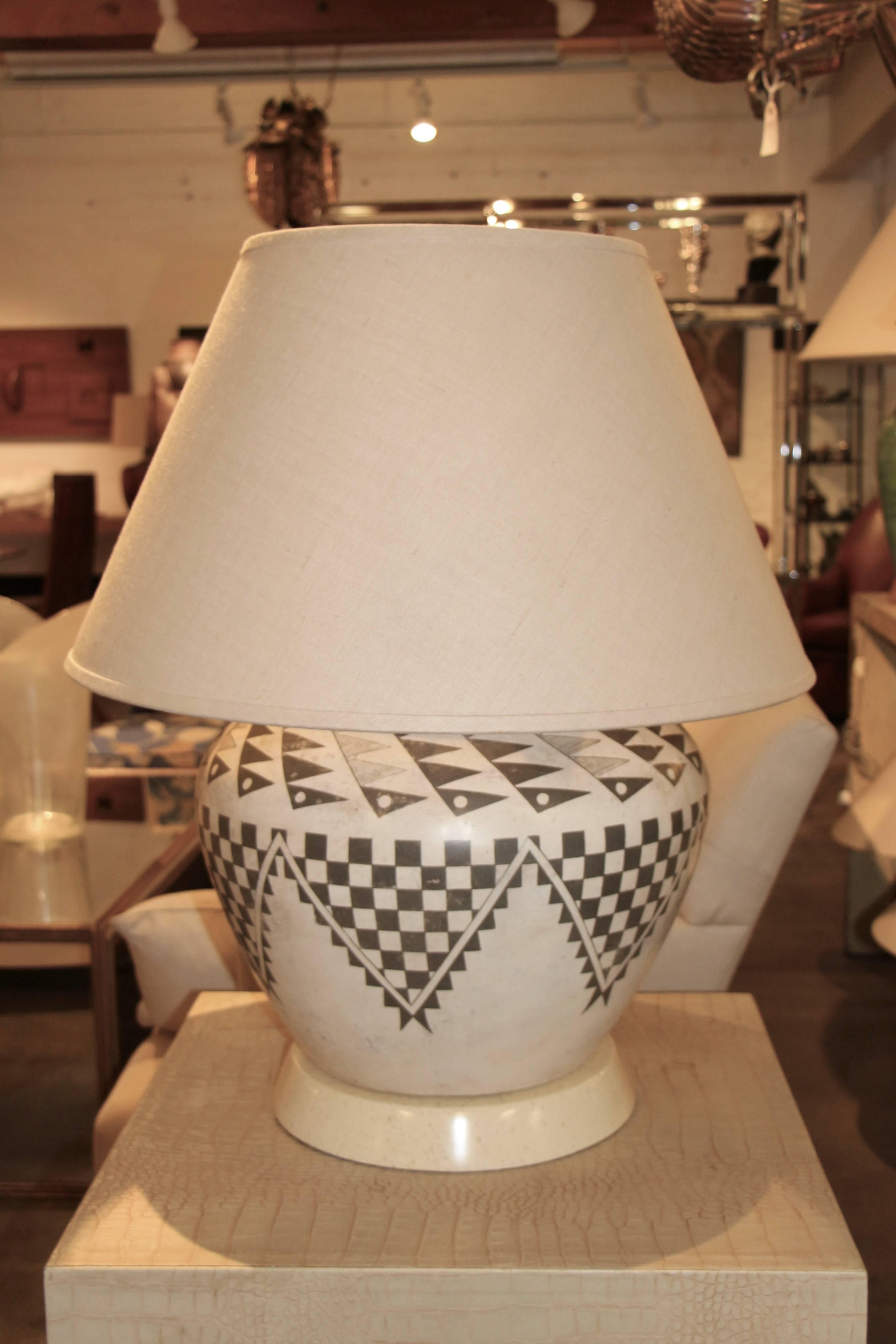 American Large Acoma Pottery by Lucy Lewis Turned into a Lamp by Steve Chase