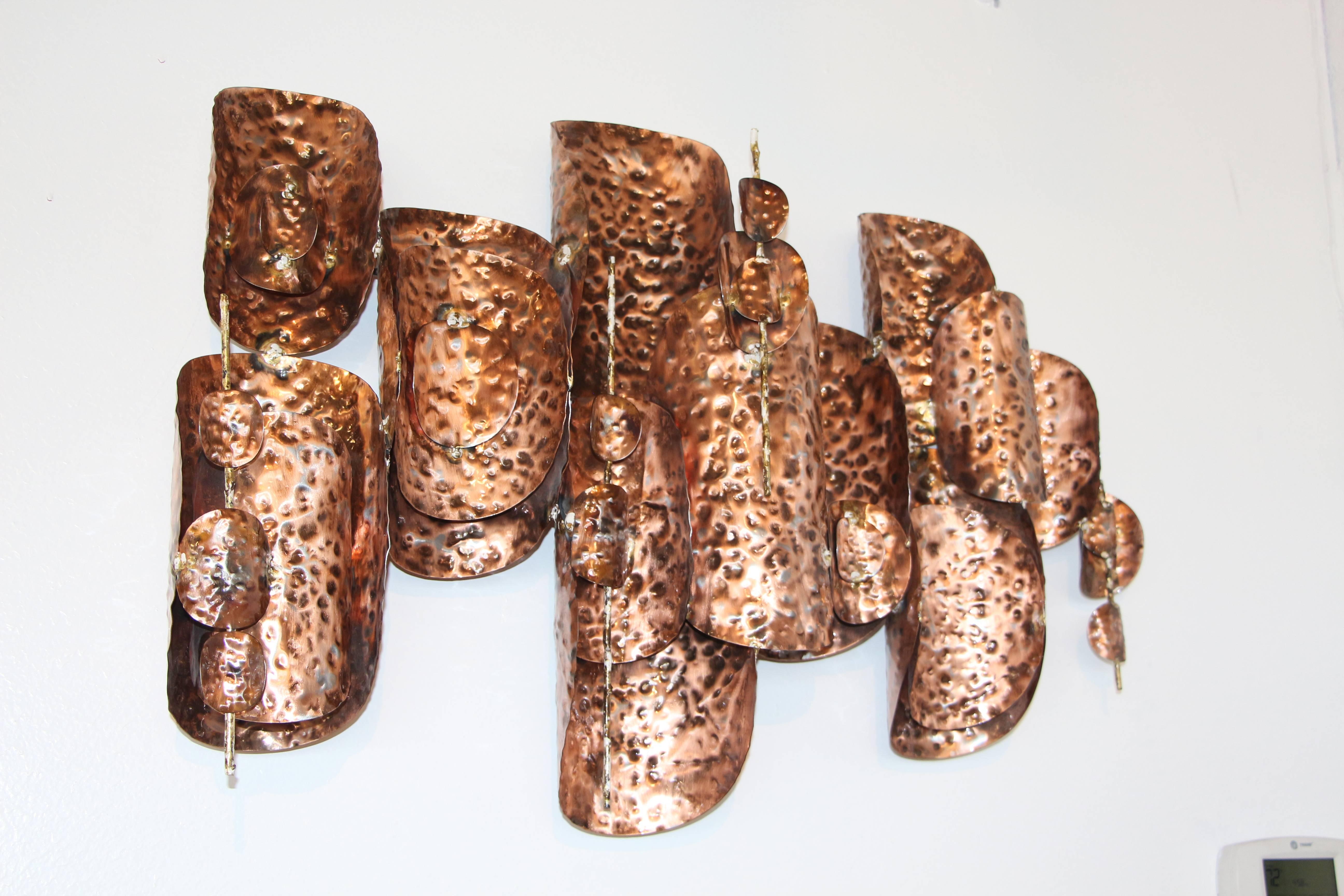 Pair of Copper Patinated Brutalist Metal Wall Sculptures 1