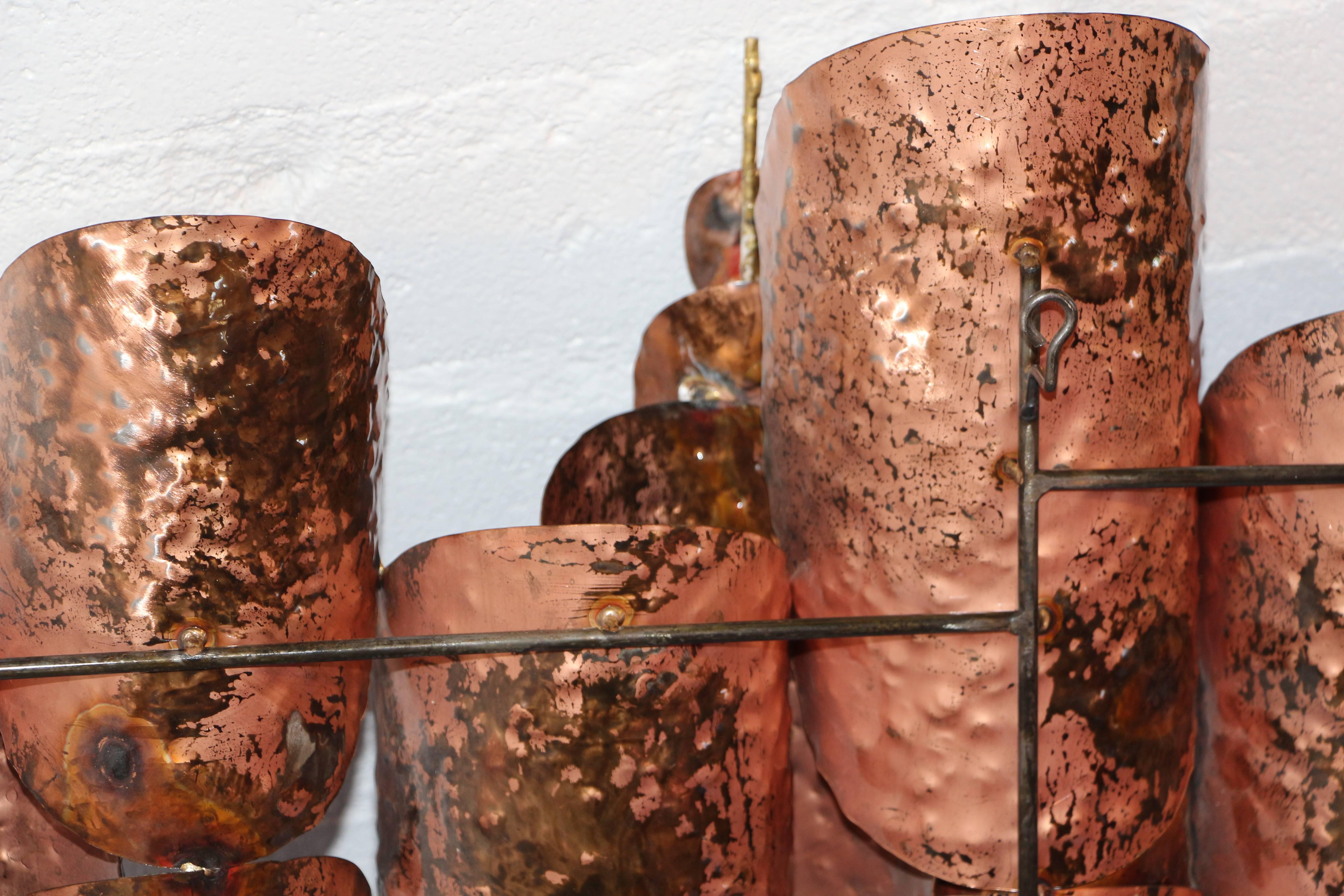 Pair of Copper Patinated Brutalist Metal Wall Sculptures 4