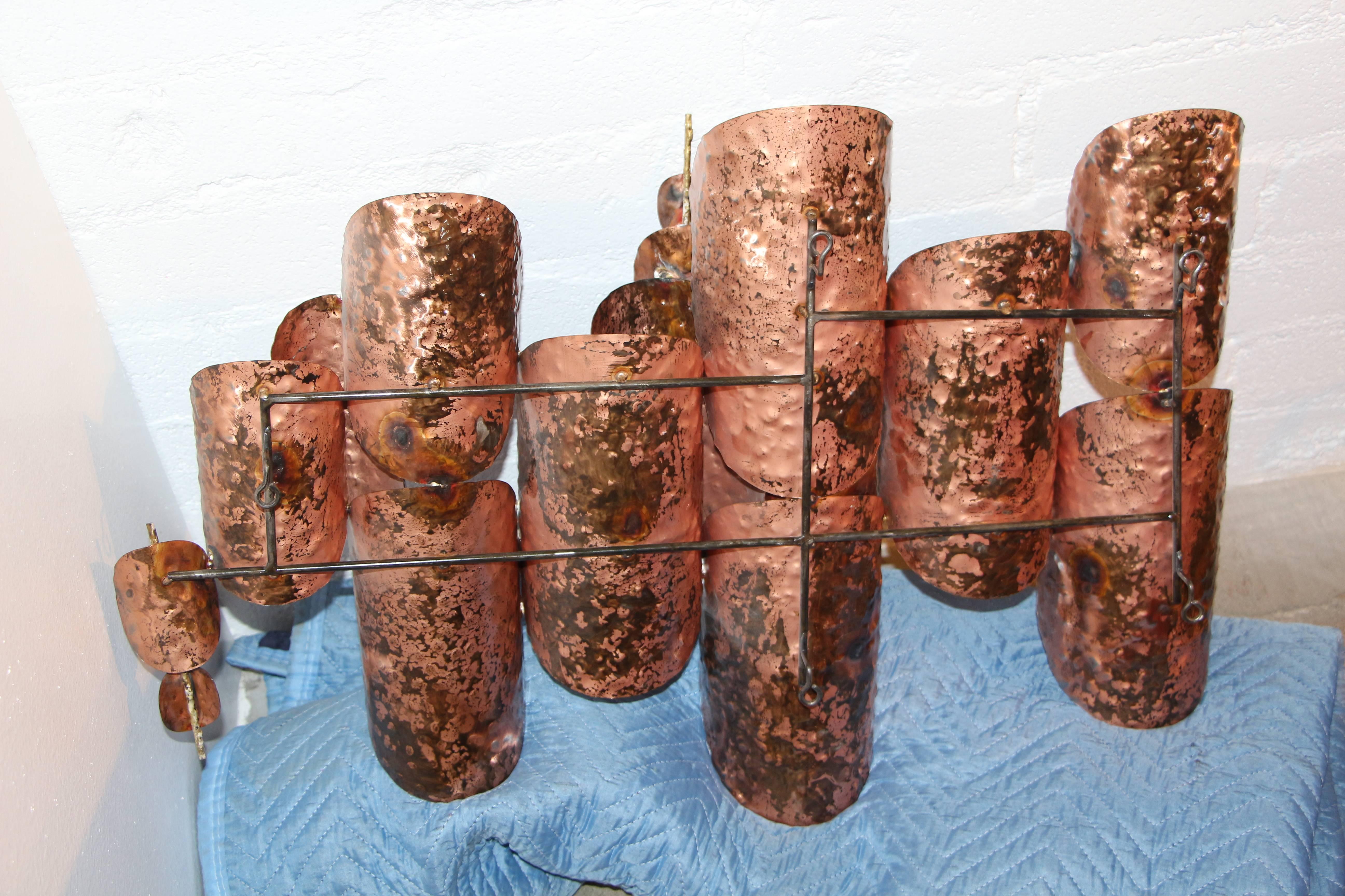 Pair of Copper Patinated Brutalist Metal Wall Sculptures 3