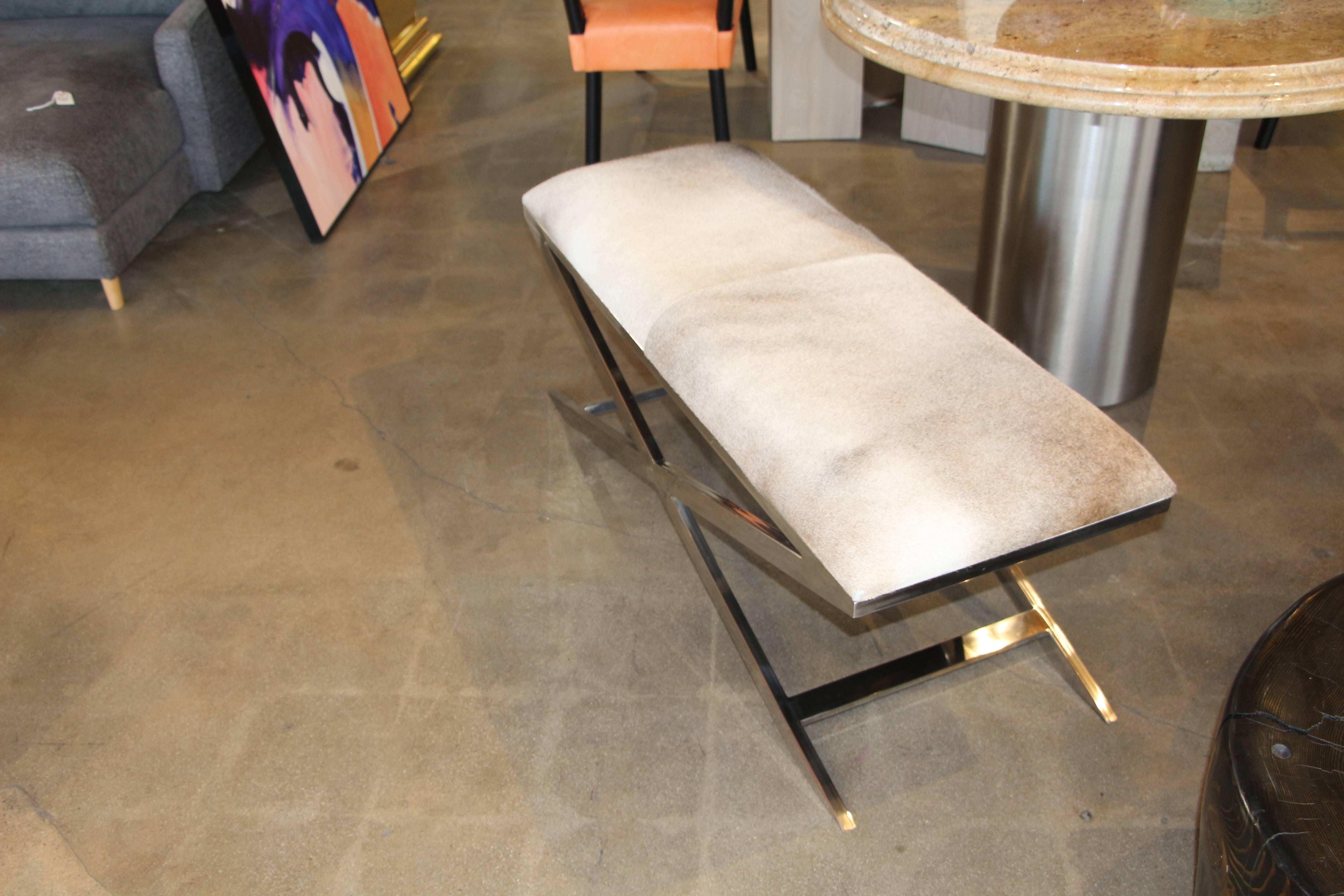 Hide and Chrome X-Base Bench at 1stDibs