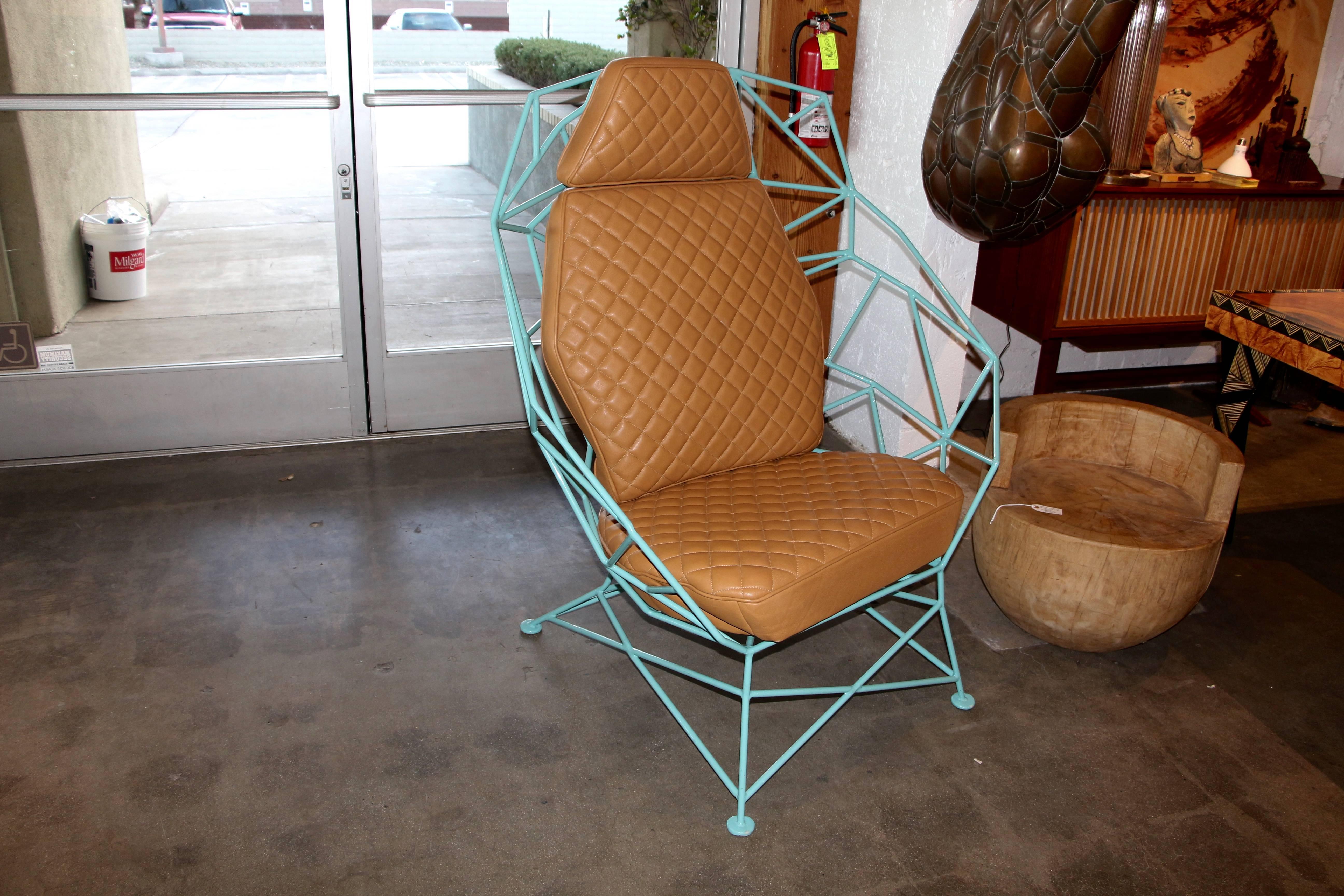 American Custom Handmade Powder Coated Chair with Stylized Stitch Detail  Cushions