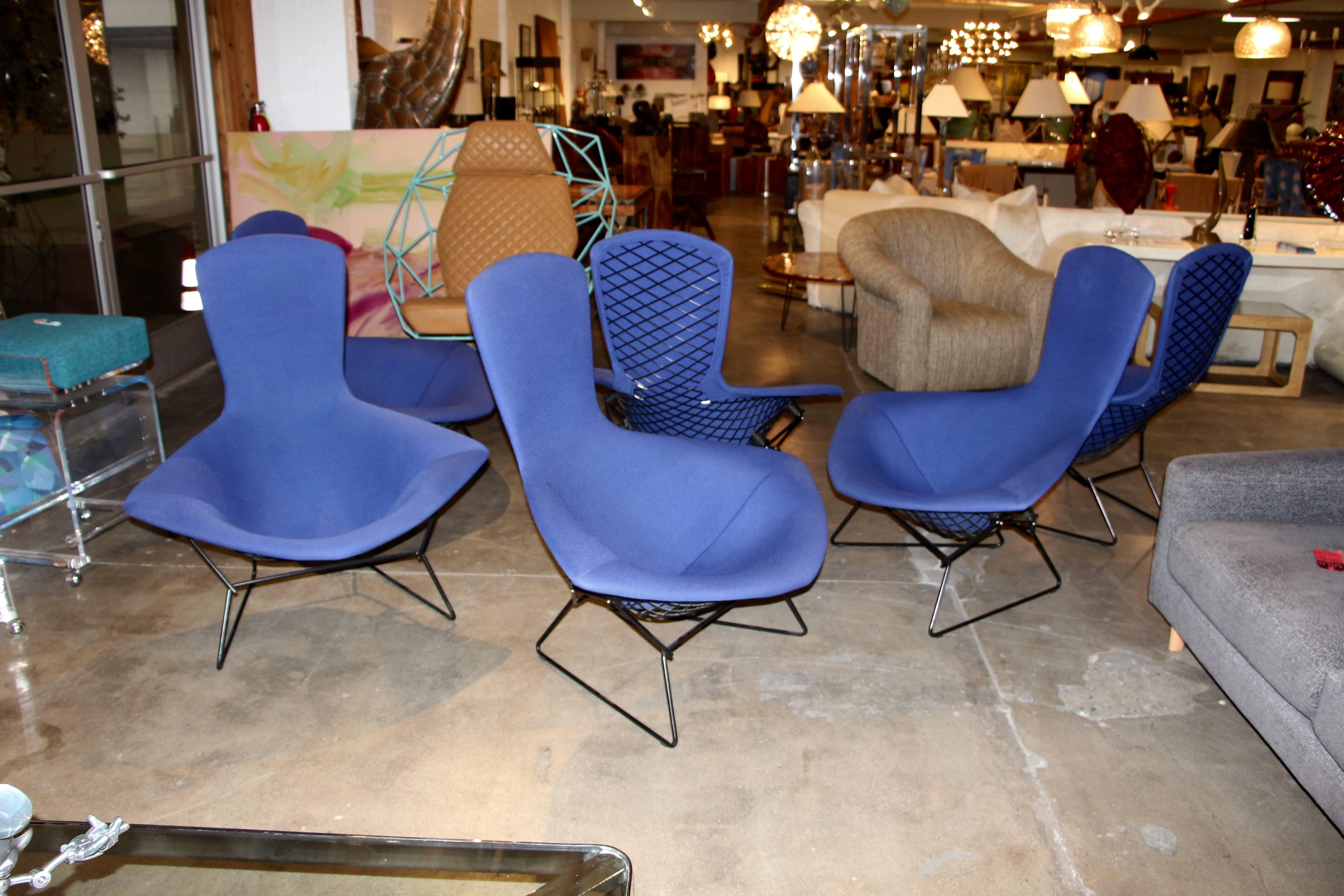 3 Harry Bertoia for Knoll Bird Chairs in Periwinkle Blue In Good Condition In Palm Springs, CA