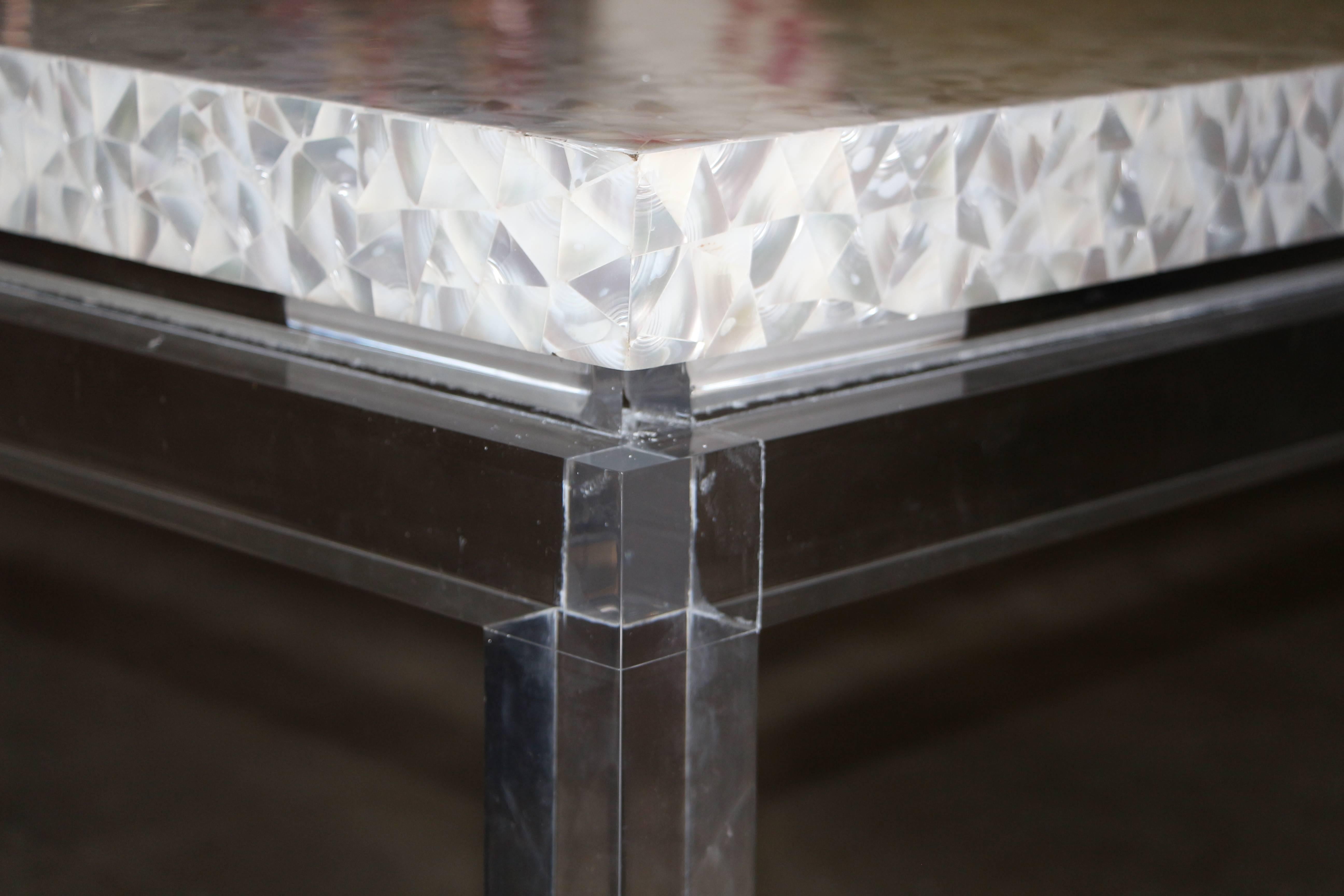 Lucite Mother of Pearl Coffee Table In Good Condition In Palm Springs, CA