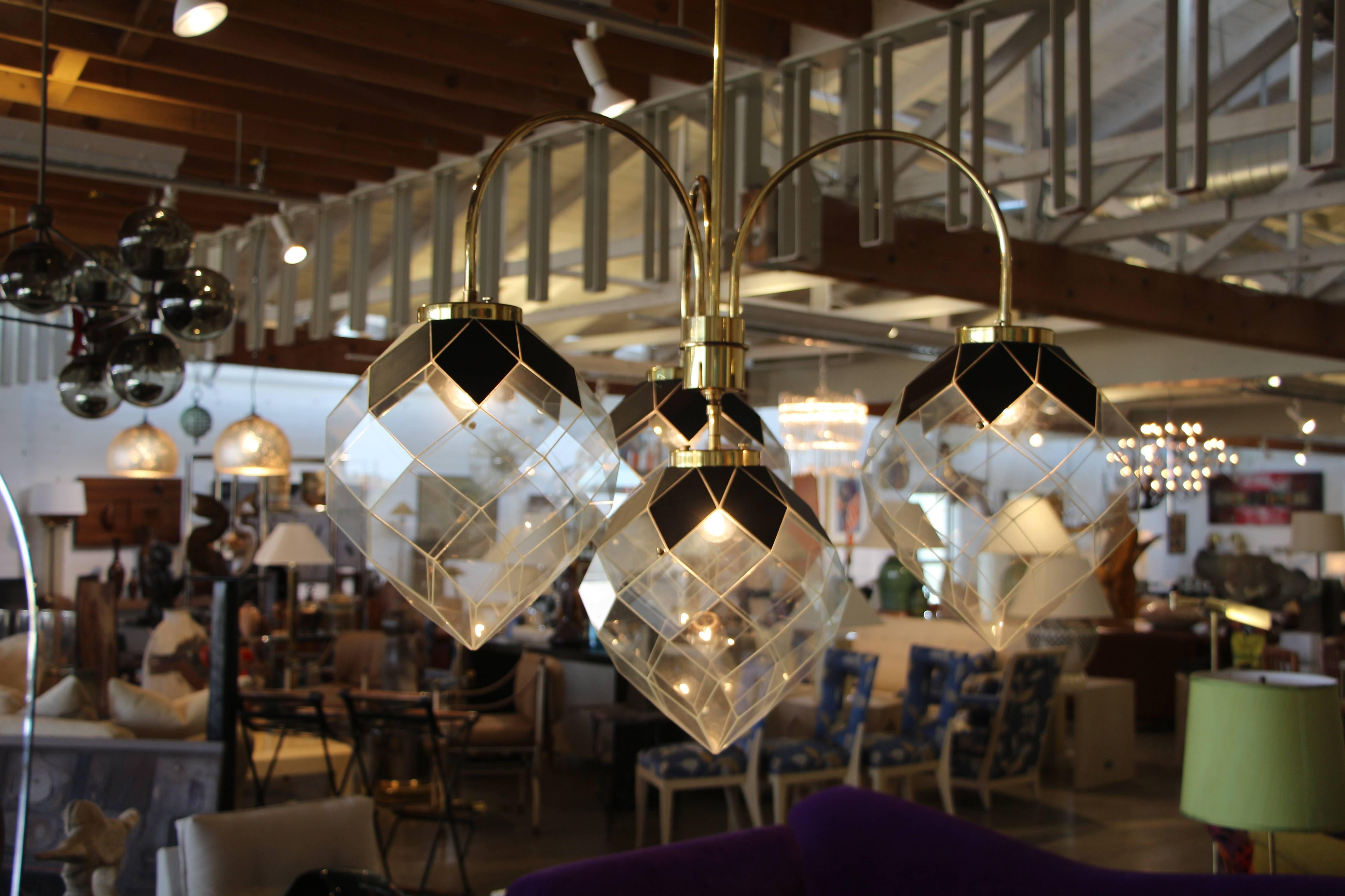 Vintage Custom Morrison Lighting Chandelier with Faceted Shades In Good Condition In Palm Springs, CA