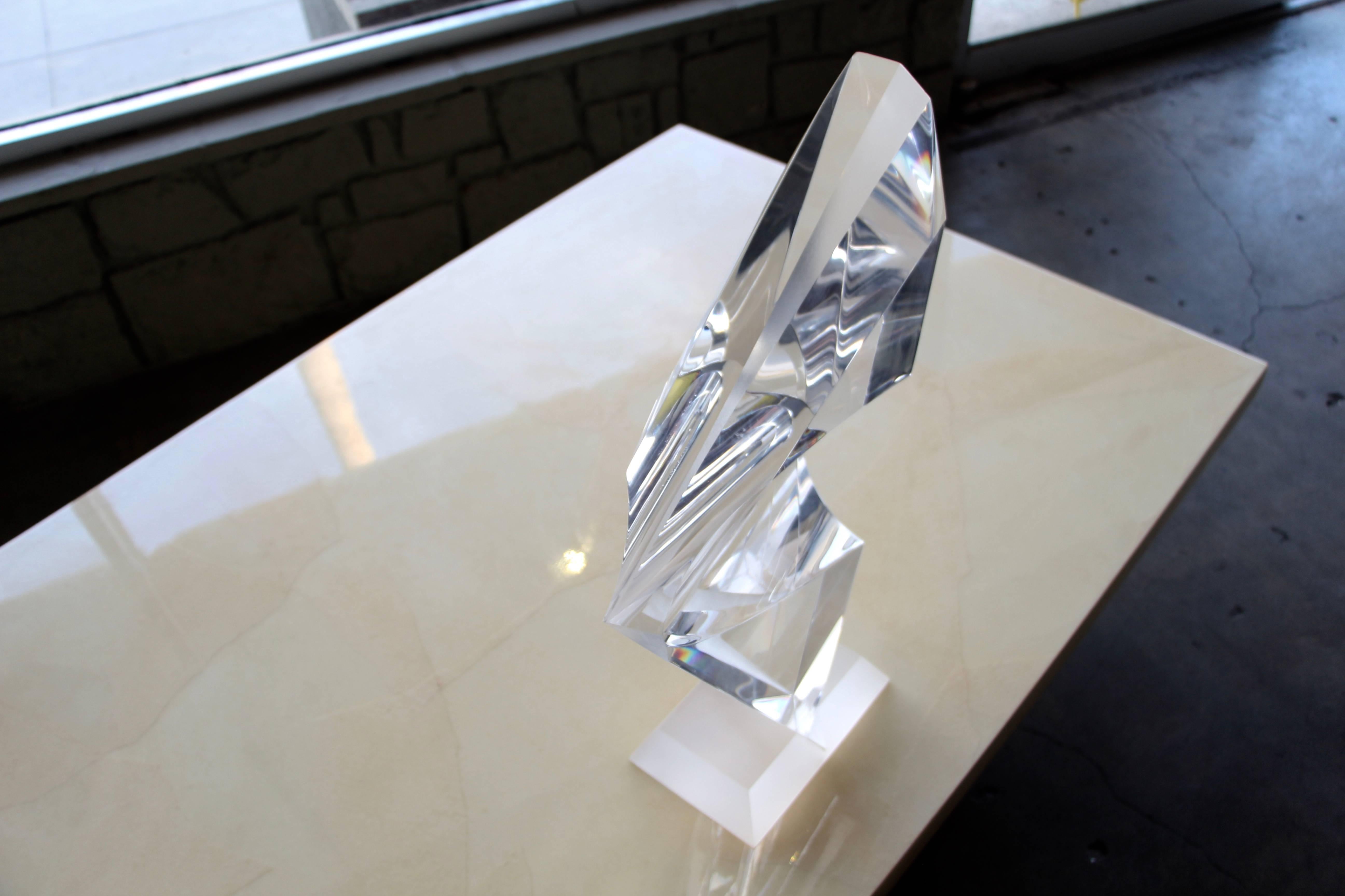 Bijan Bahar Lucite on Frosted Base Signed Sculpture In Good Condition In Palm Springs, CA