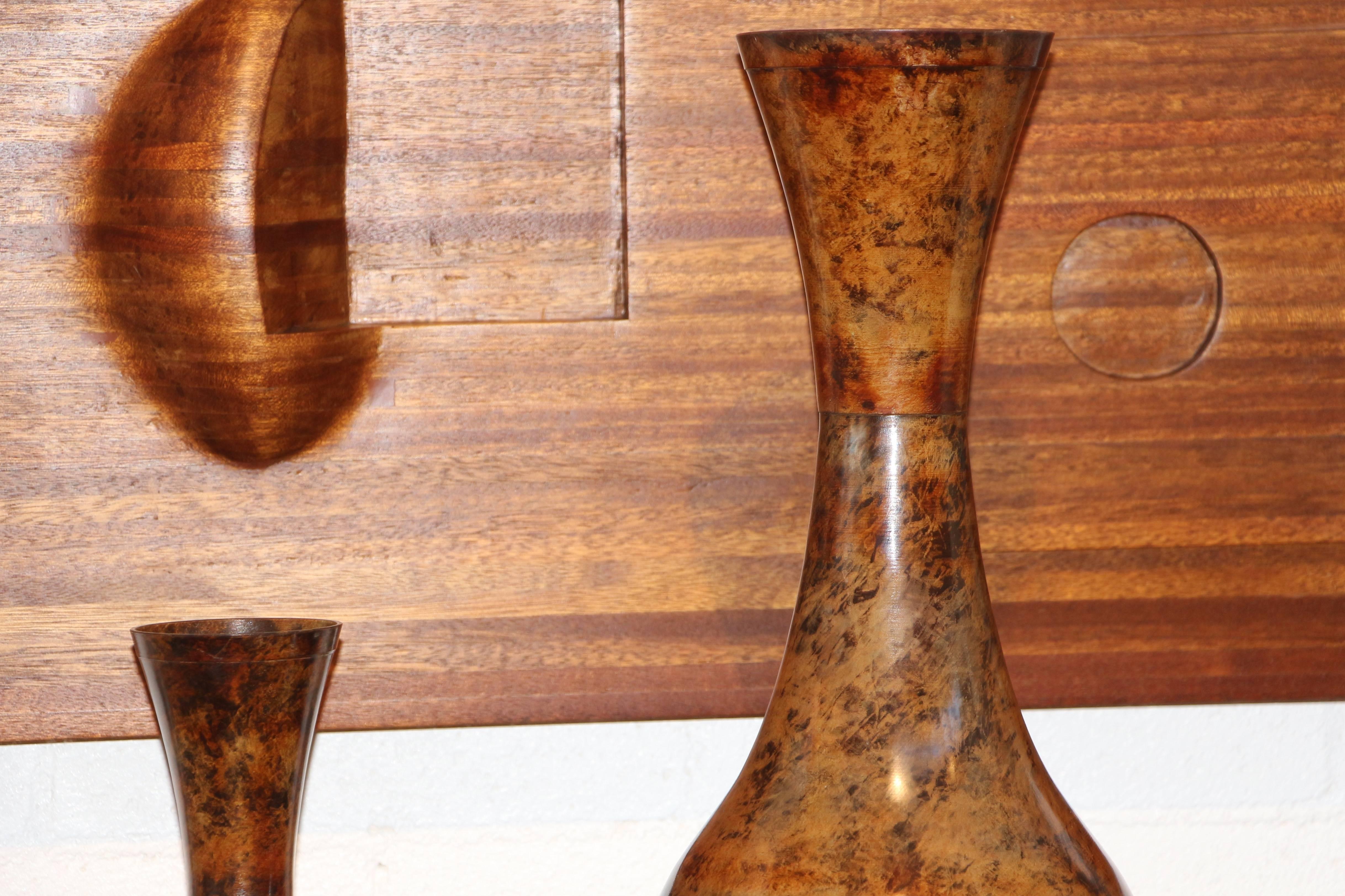 Three Graduated Bronze Vases Patinated with a Great Tortoise Patina In Good Condition In Palm Springs, CA