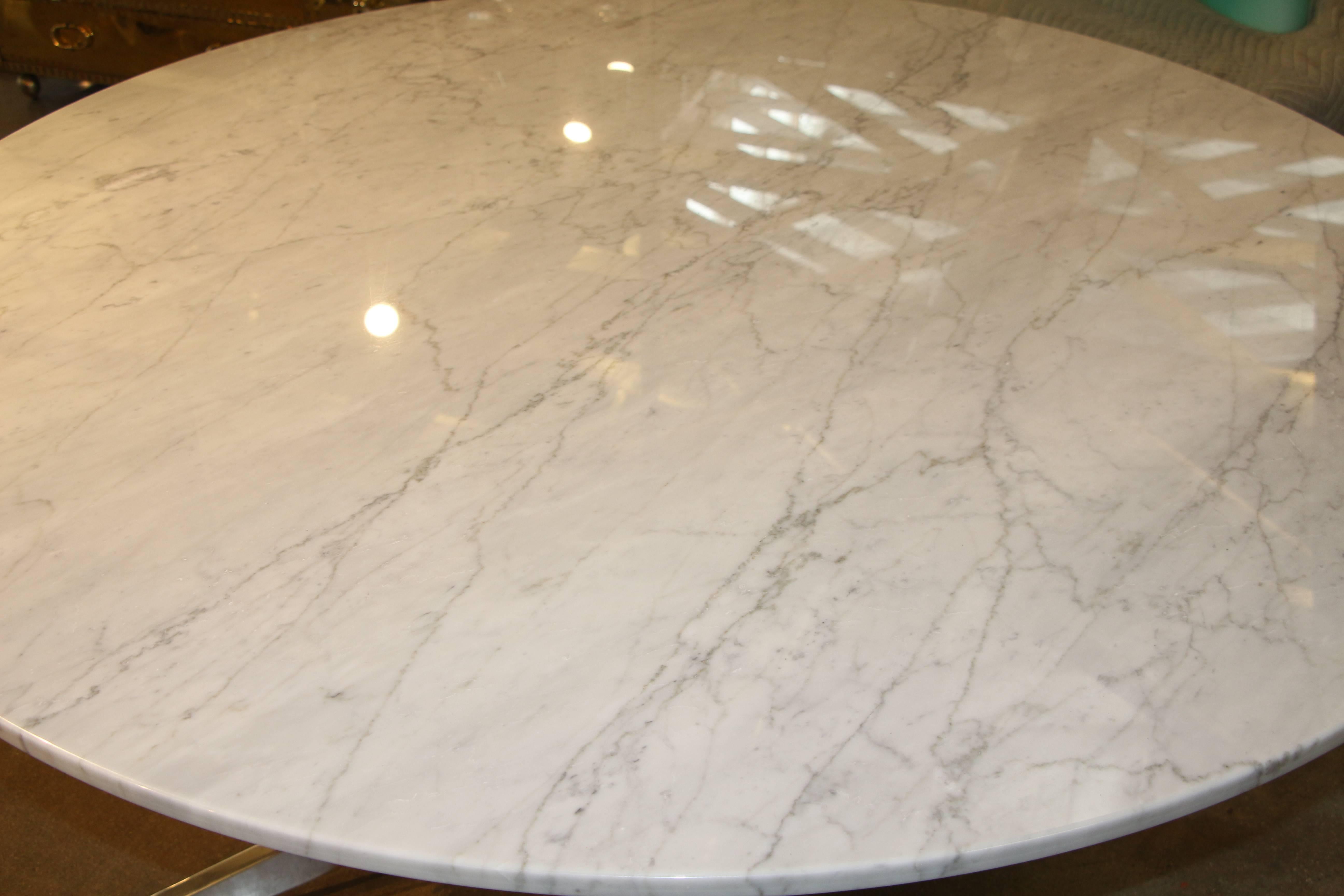 Contemporary Unusual Solid Aluminium Base Table with a Carrara Marble Top