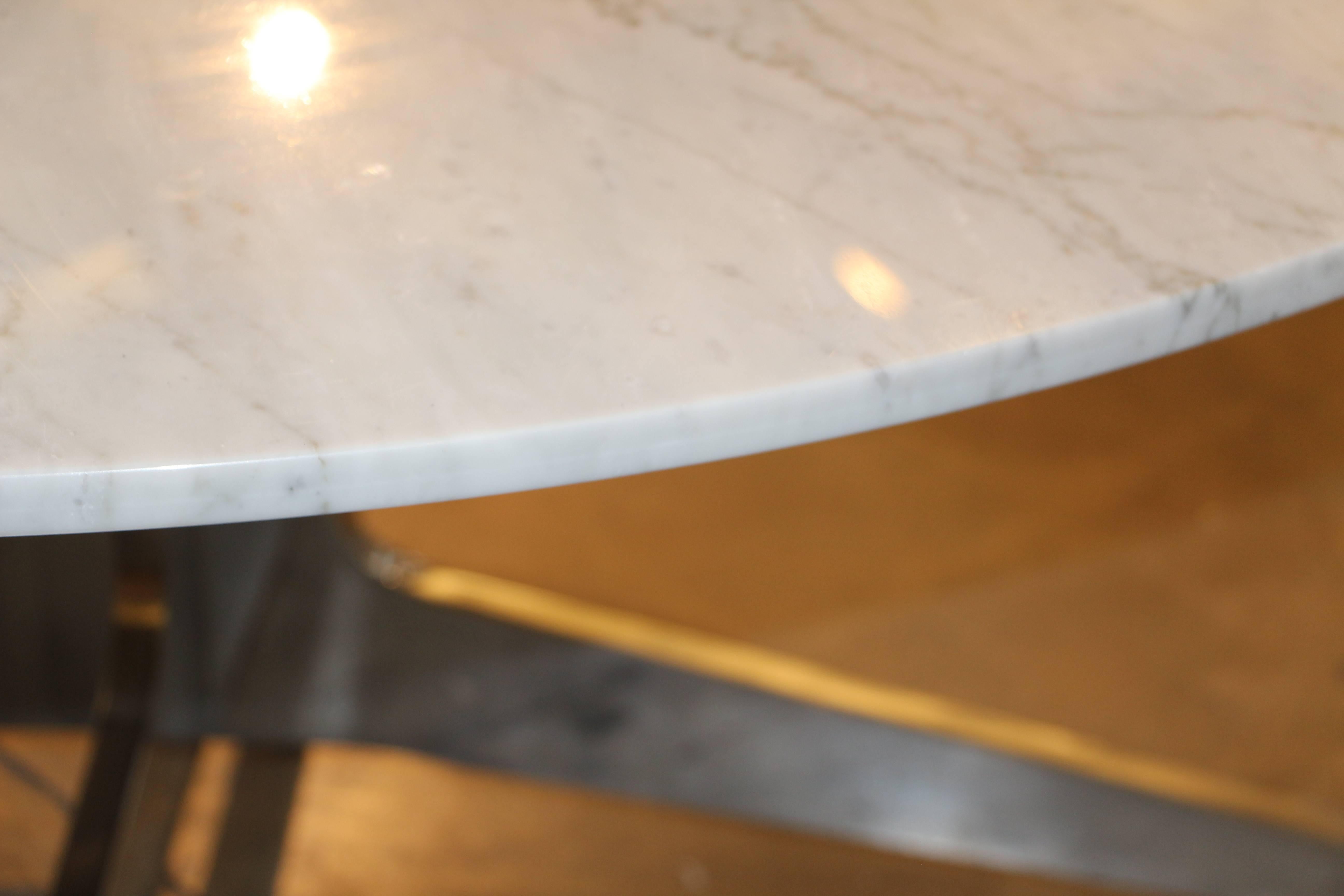 Unusual Solid Aluminium Base Table with a Carrara Marble Top 1