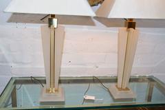 Pair of Frederick Cooper Frosted Lucite and Brass Lamps with Shades