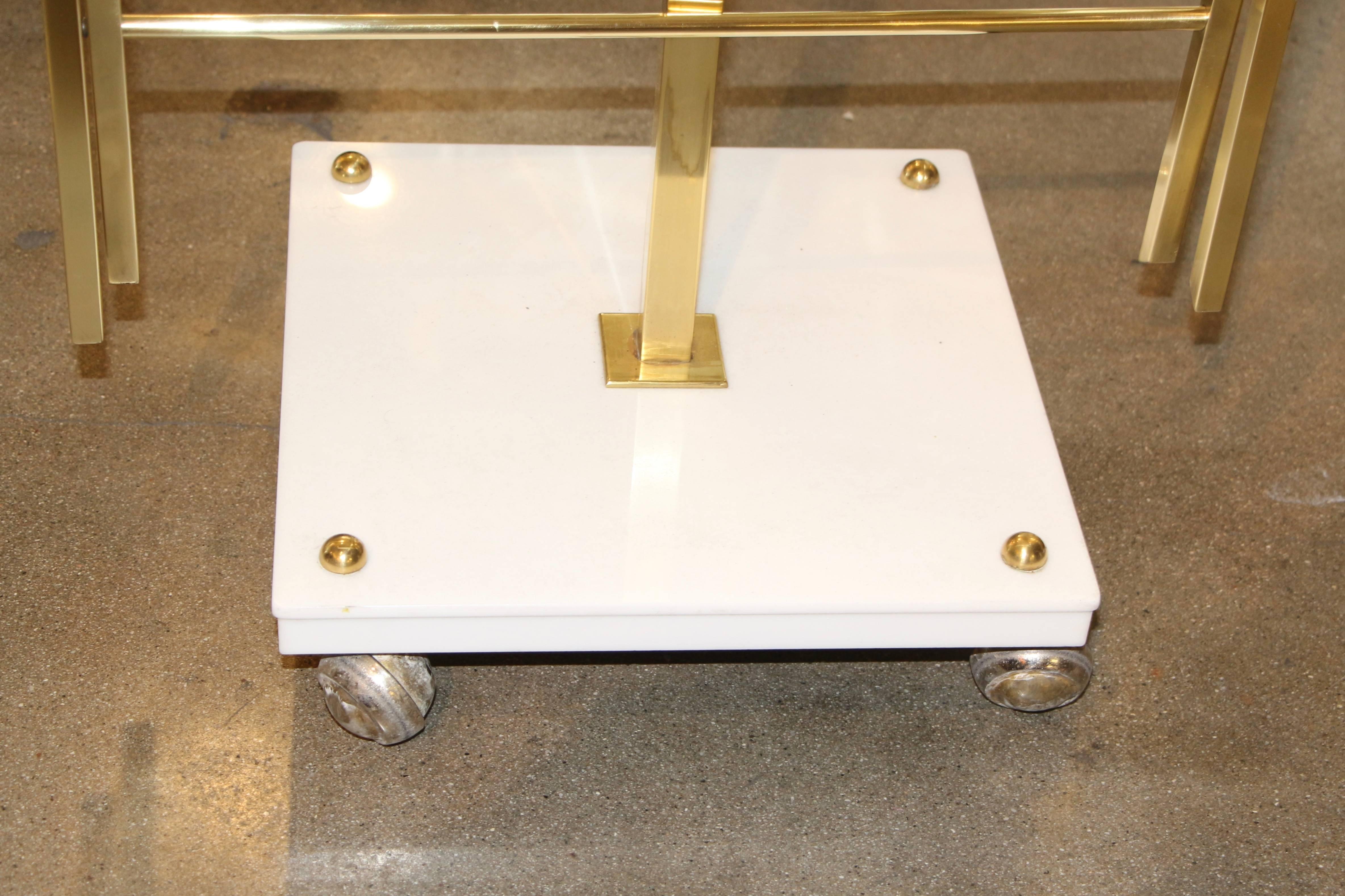 American Charles Hollis Jones White Acrylic and Brass Serving Tables with Stand