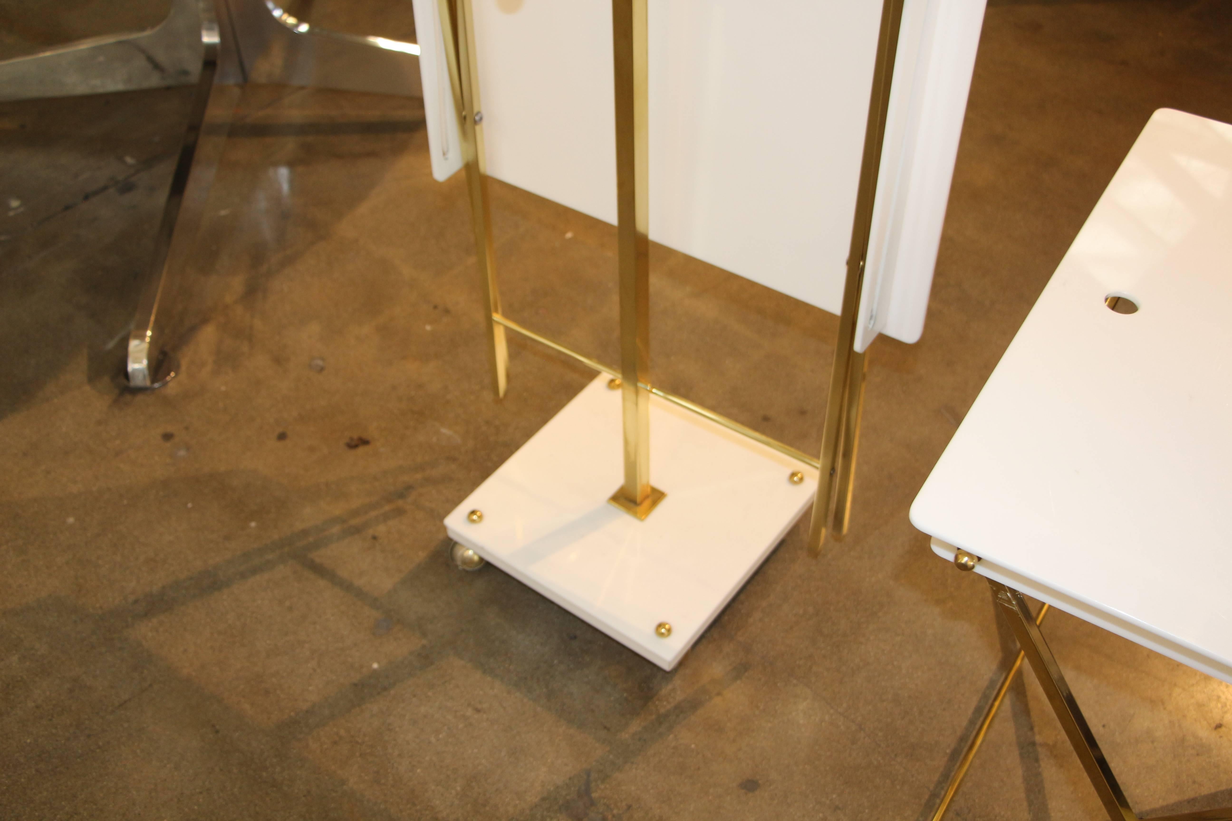 Charles Hollis Jones White Acrylic and Brass Serving Tables with Stand 4