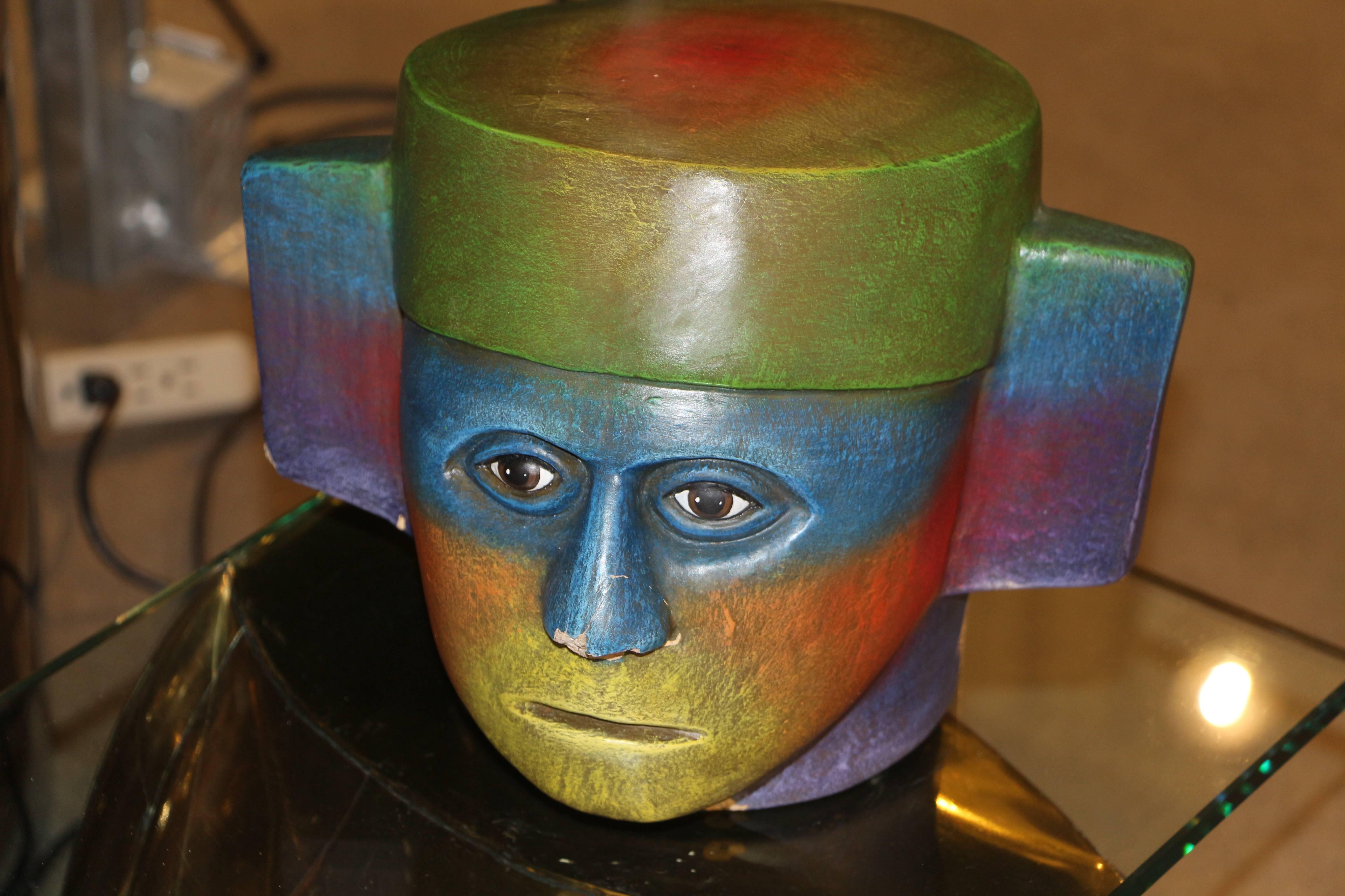 Mexican Mario Gonzales Mayan Figural Table with Ceramic Head