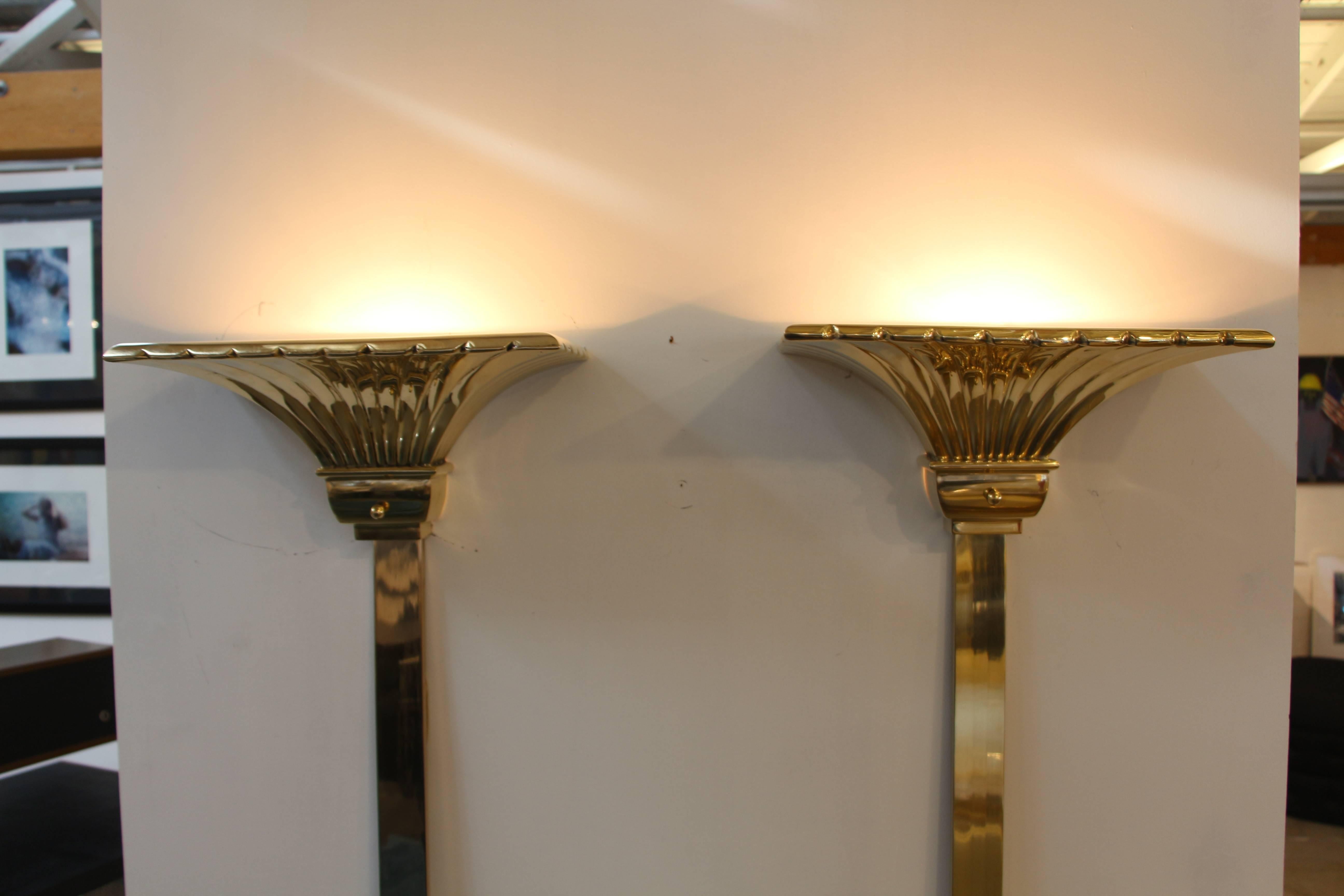 1979 Chapman Brass Sconces or Wall-Mounted Torchieres with Brass Wire Guards In Good Condition In Palm Springs, CA
