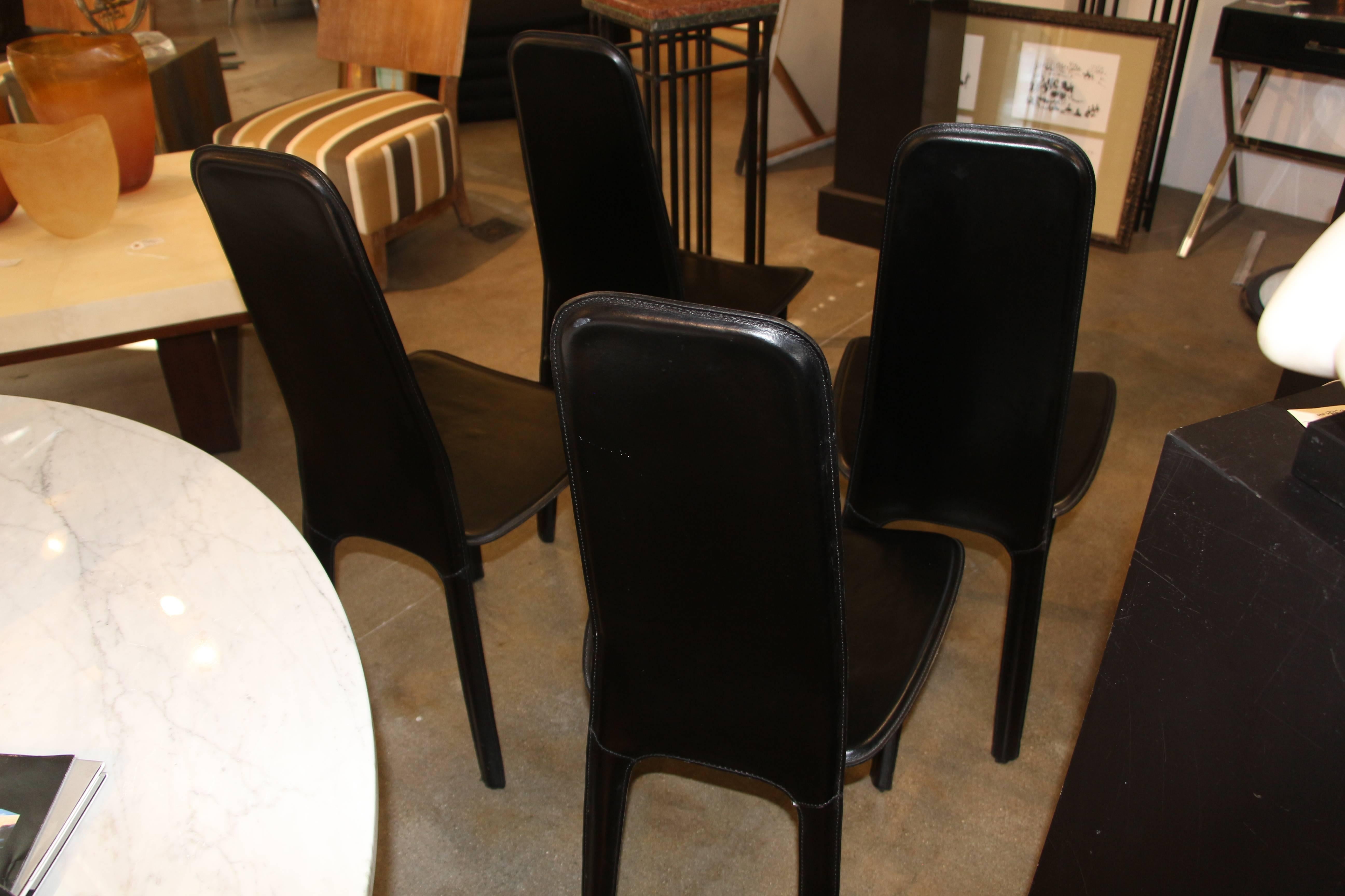 Set of Four Cidue Italian Black Leather Chairs 2