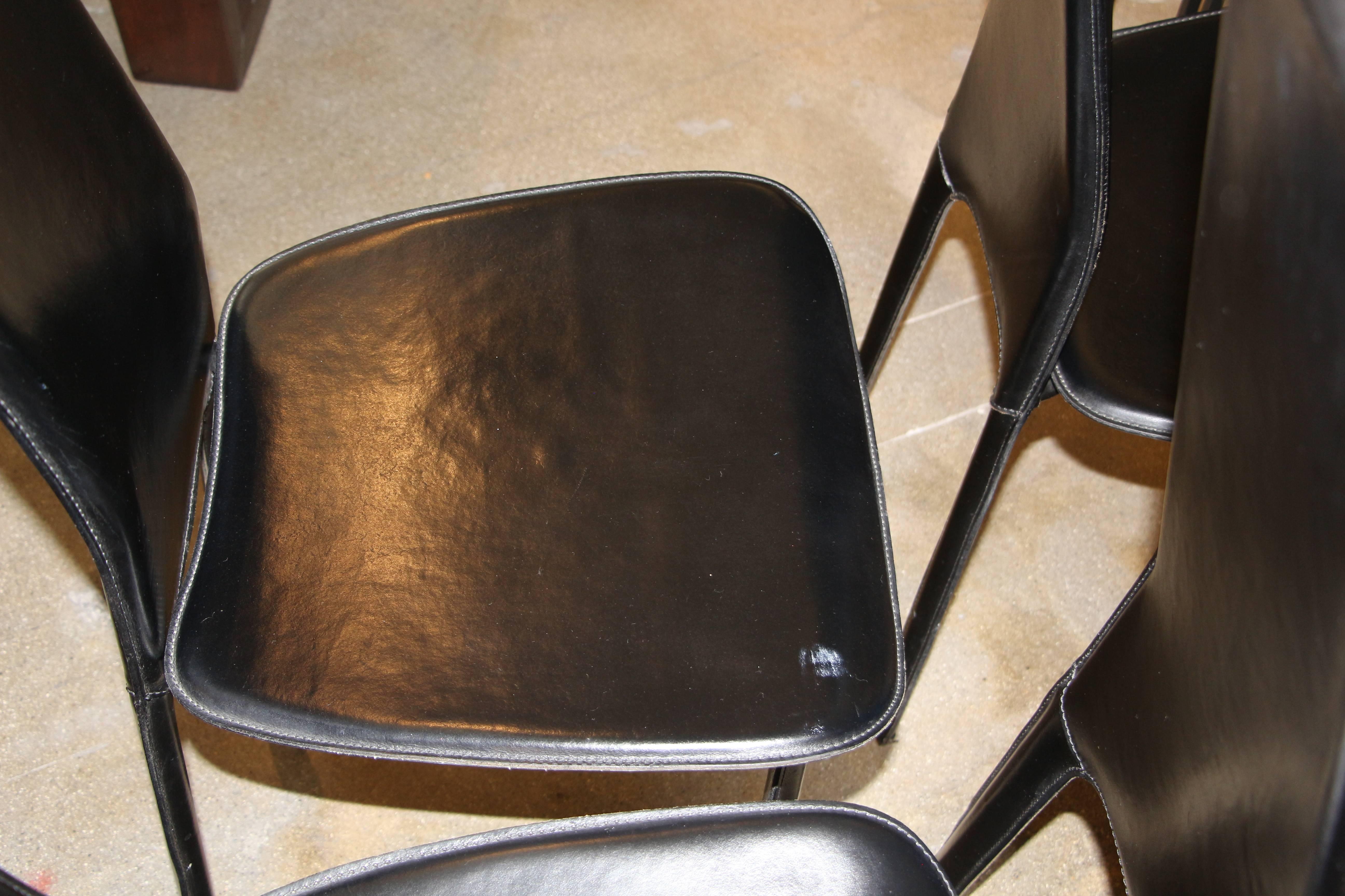 Set of Four Cidue Italian Black Leather Chairs 4