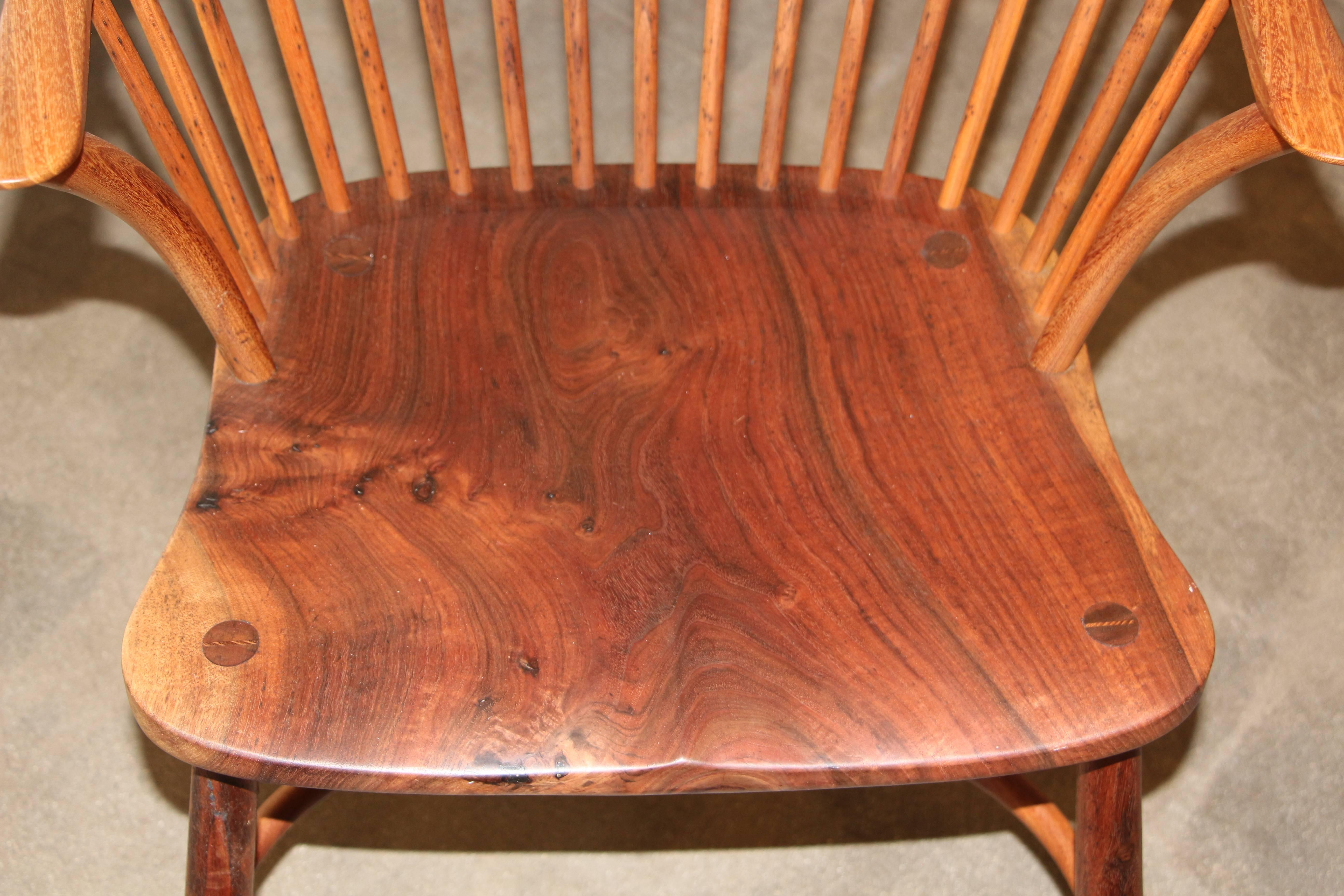 Artisan Craft Made Black Walnut Windsor Chair Monogrammed In Good Condition In Palm Springs, CA