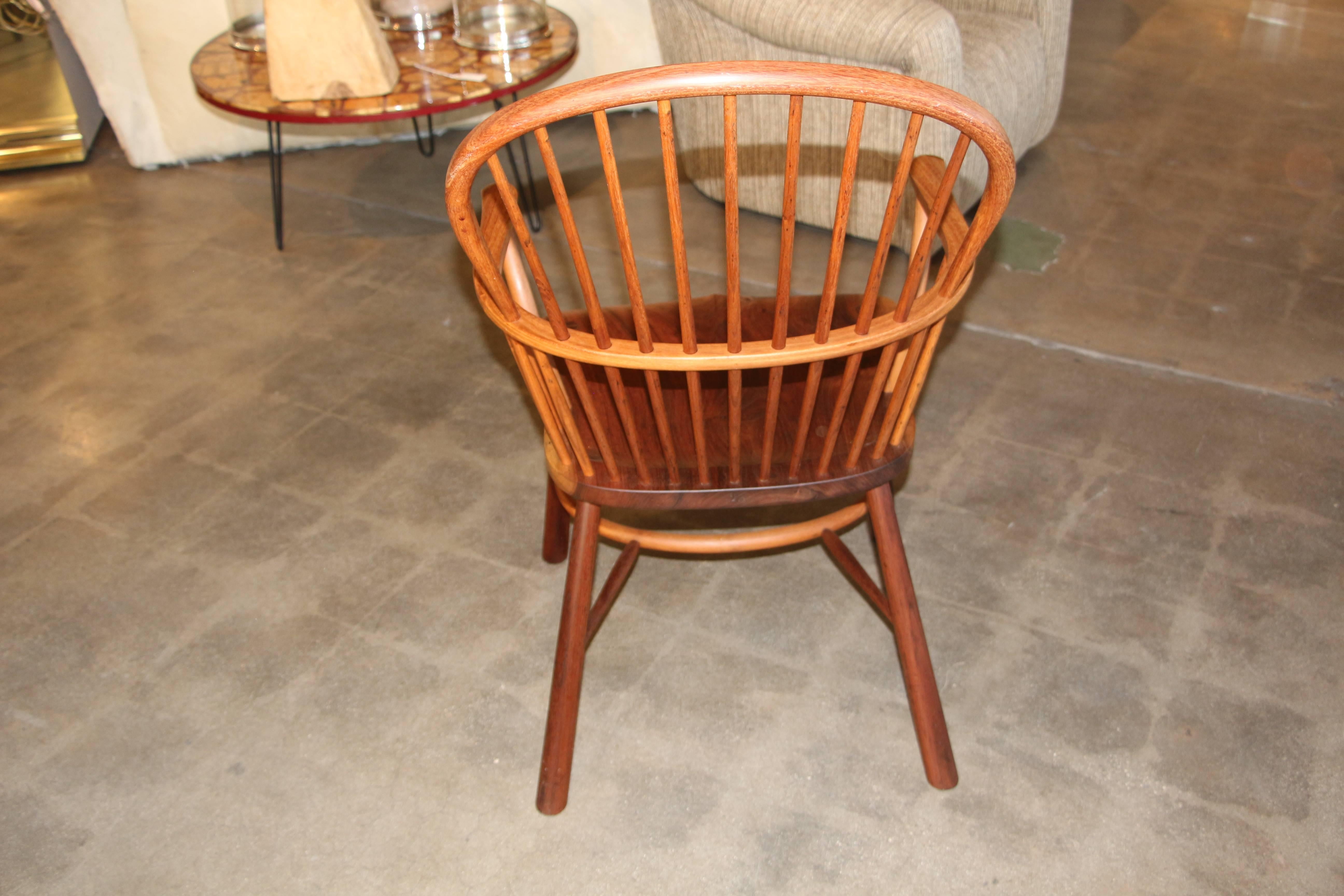 20th Century Artisan Craft Made Black Walnut Windsor Chair Monogrammed