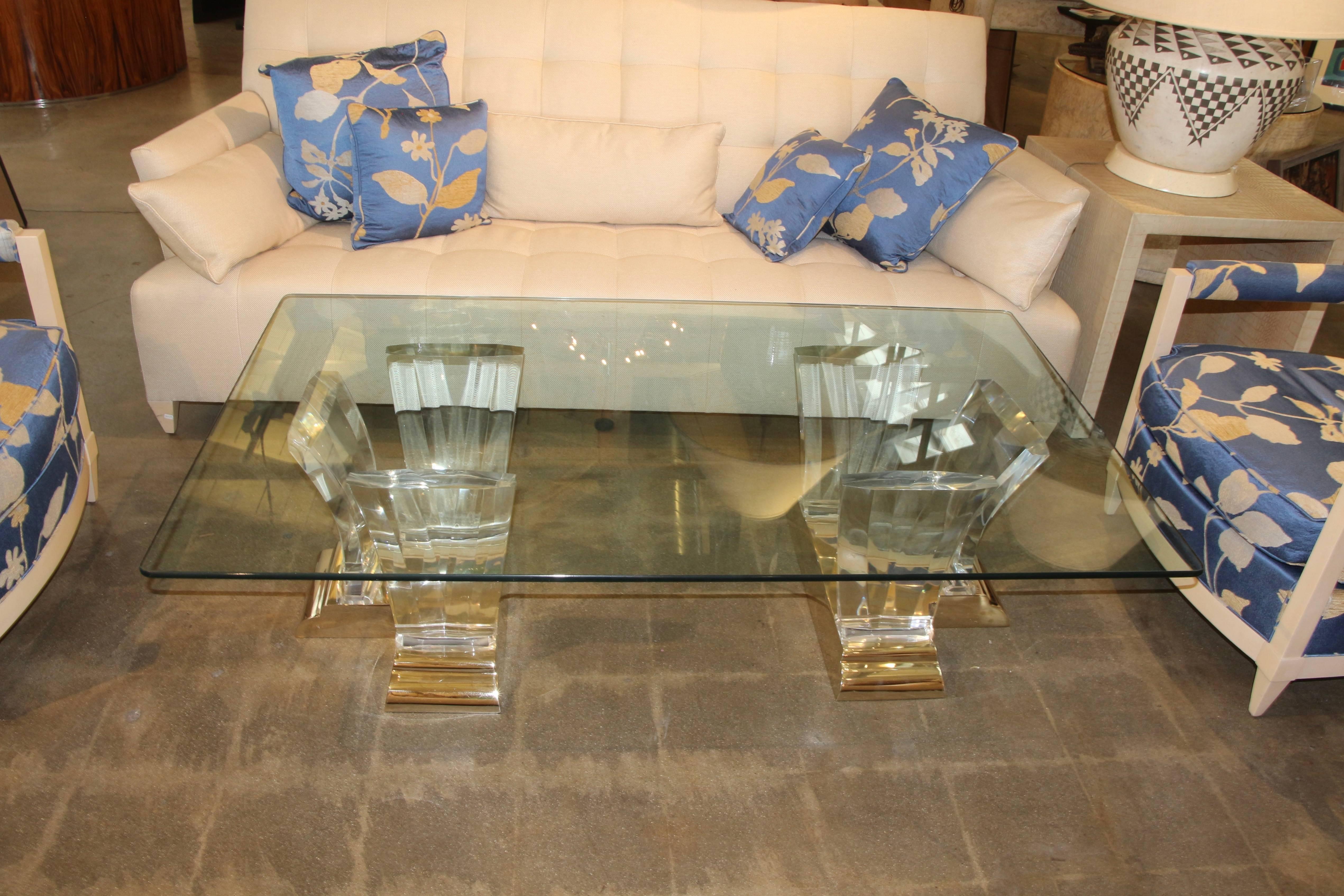 Stunning Polished Bronze and Lucite Coffee Table by Bigelow 3