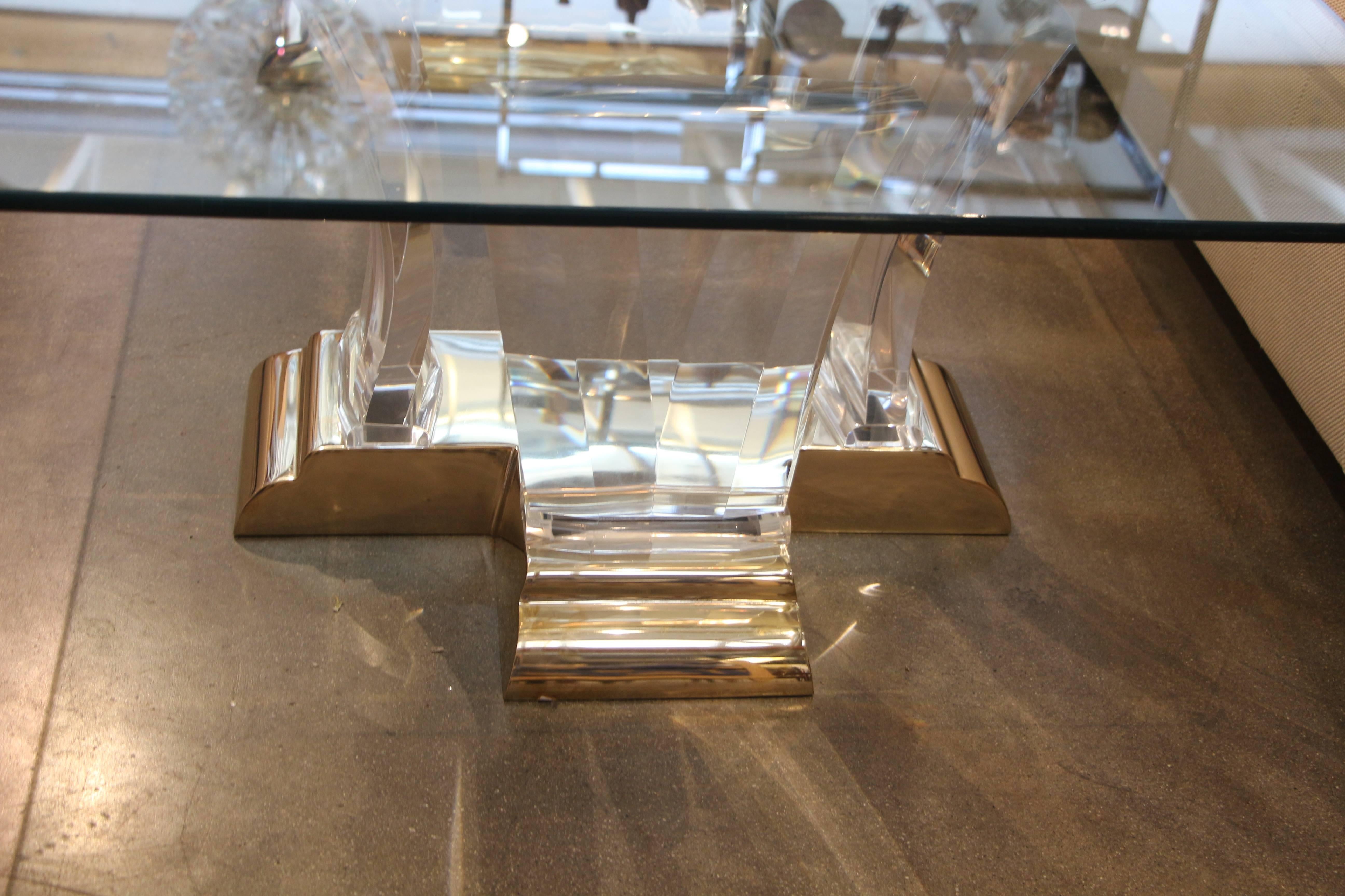 20th Century Stunning Polished Bronze and Lucite Coffee Table by Bigelow