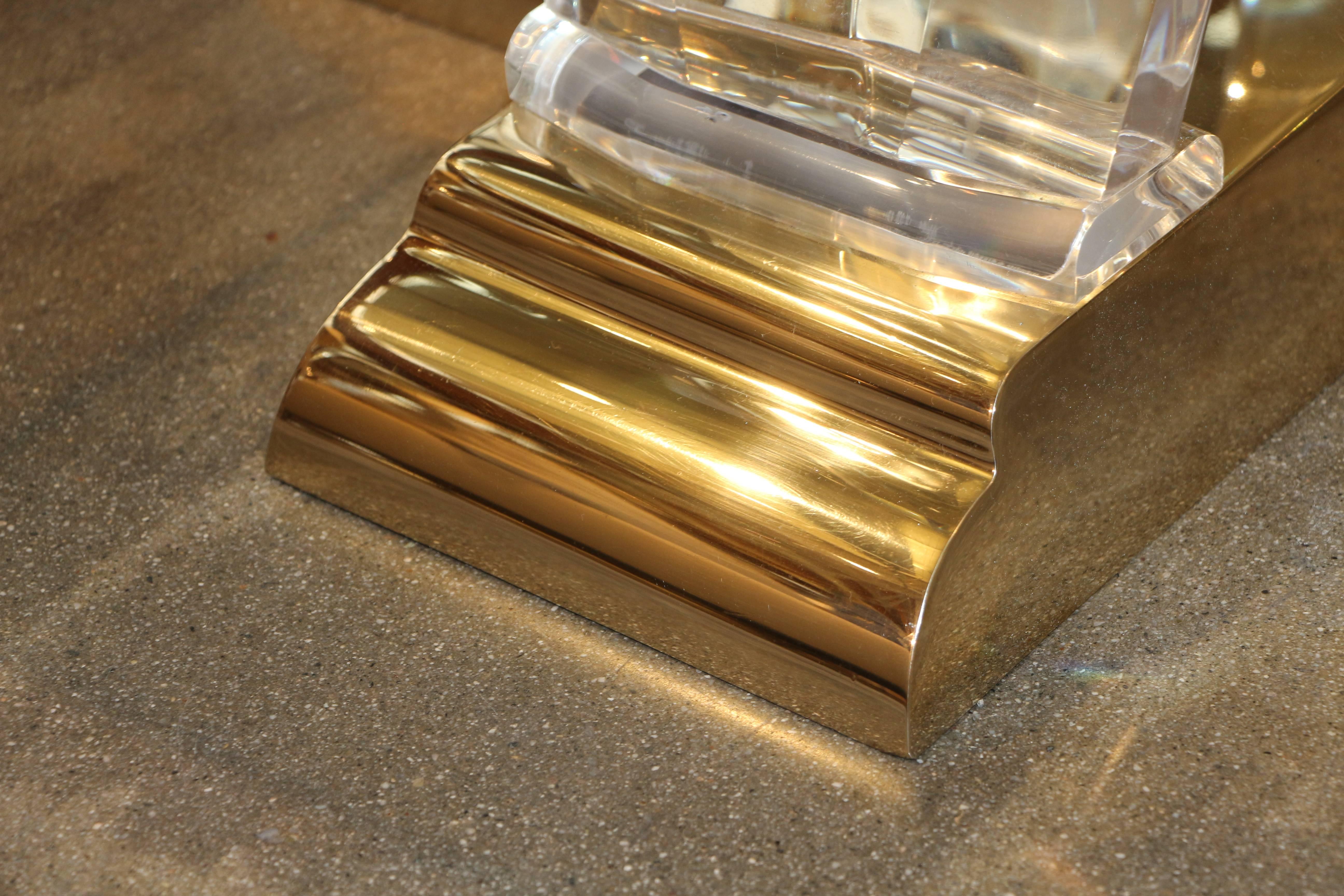 Stunning Polished Bronze and Lucite Coffee Table by Bigelow 1