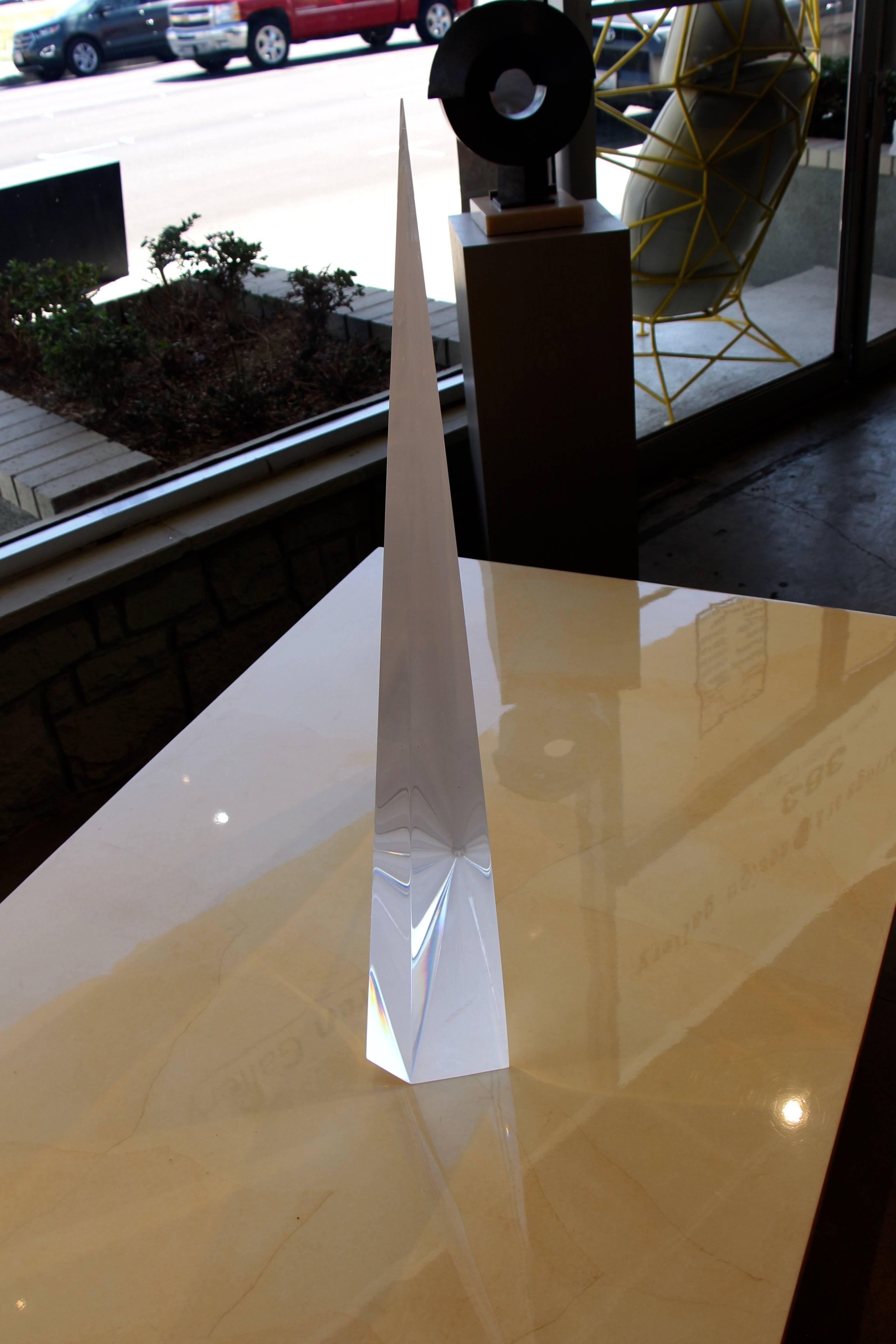 A monumental sculpture in Lucite by the noted artist Bijan Bahar. This is signed and numbered 1/6. Bijan who is a friend, says this is from 1979-1982 and even though it is an edition of six only two were made. Base is frosted. It is approximate
