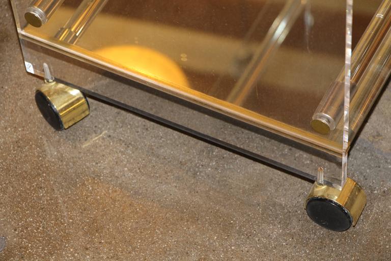 Lucite Brass and Mirror Bar Cart on Casters at 1stDibs