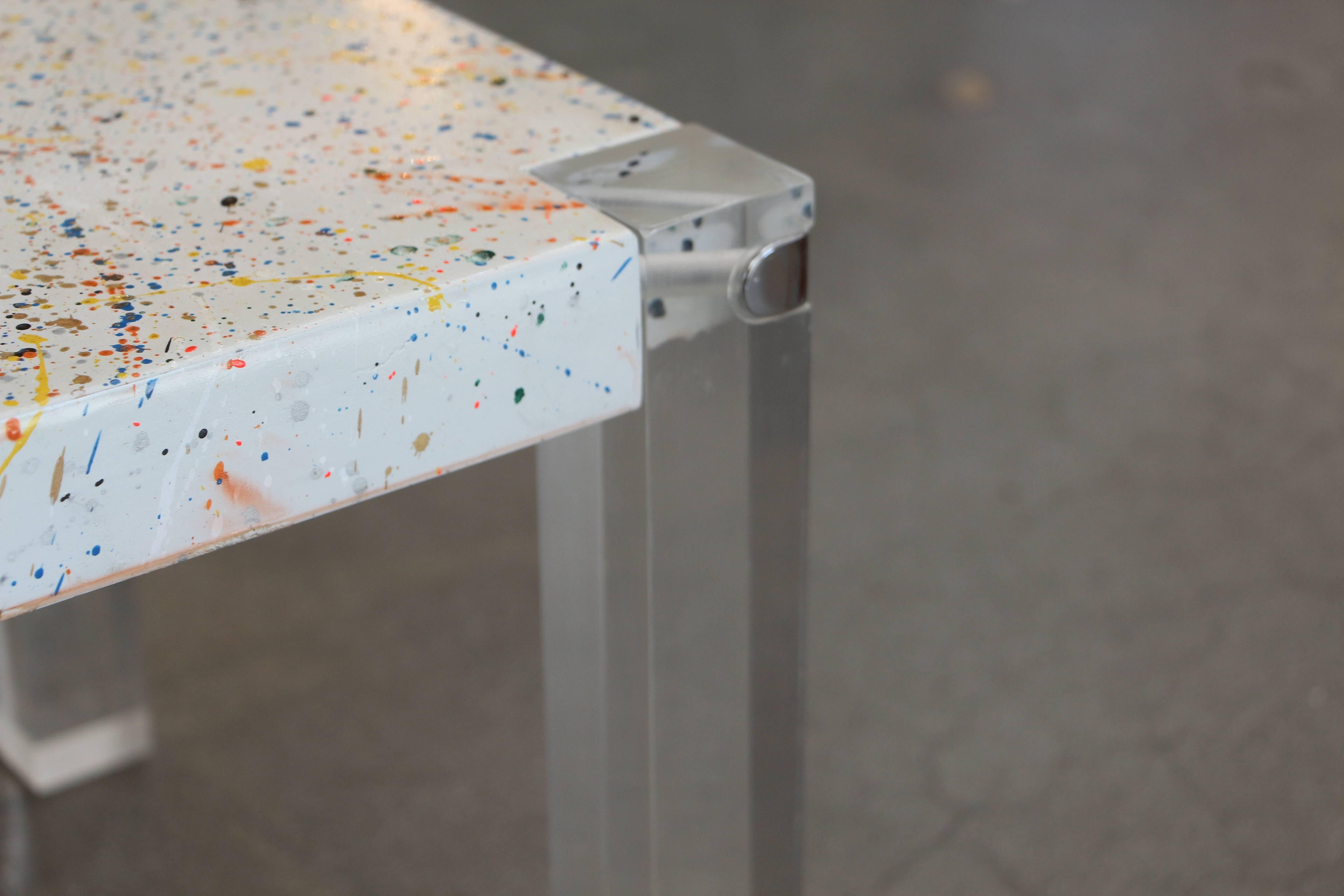 American Jackson Pollack Inspired Table with Lucite Legs