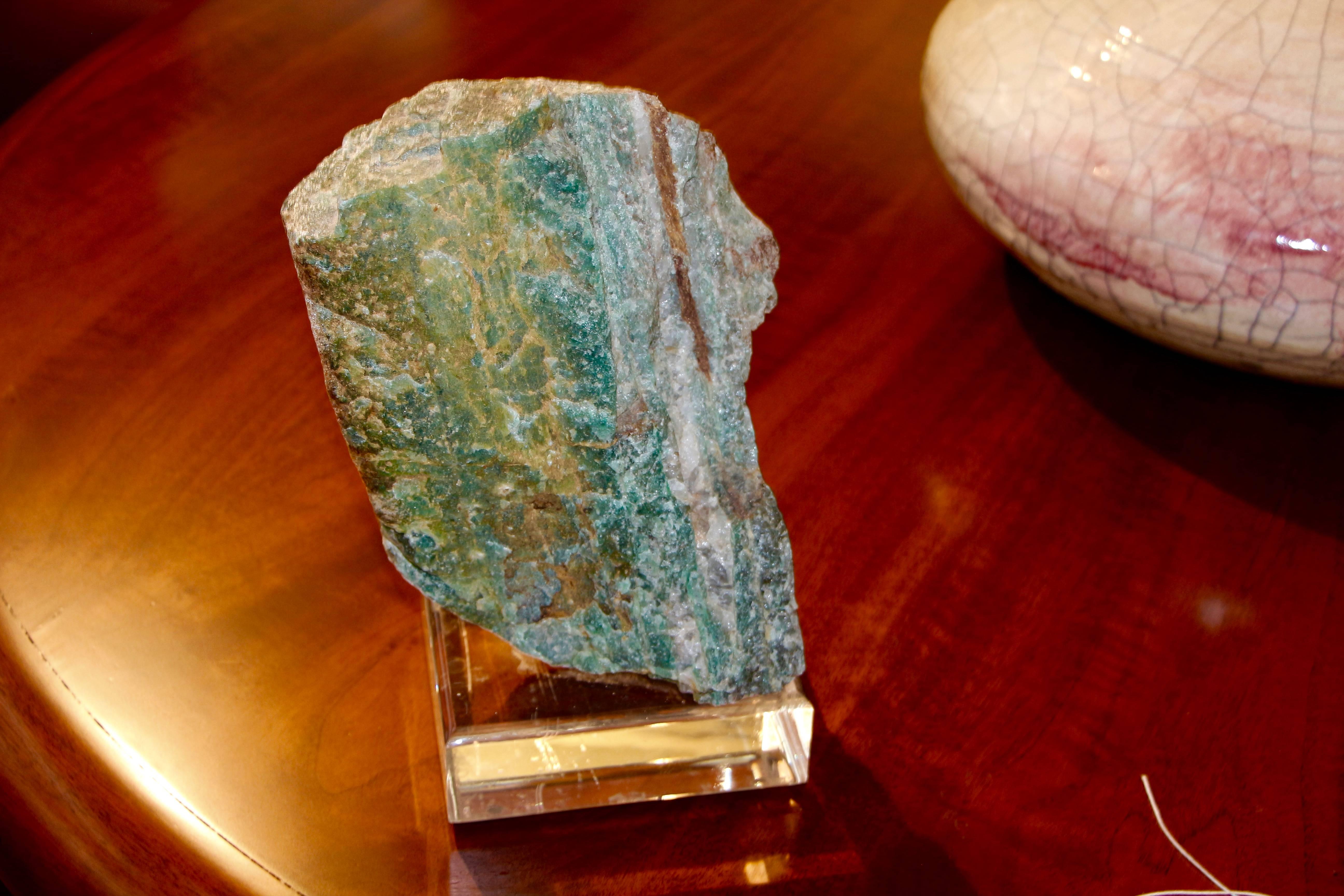 20th Century Unpolished Jade Scholar's Stone Mounted on a Lucite Base