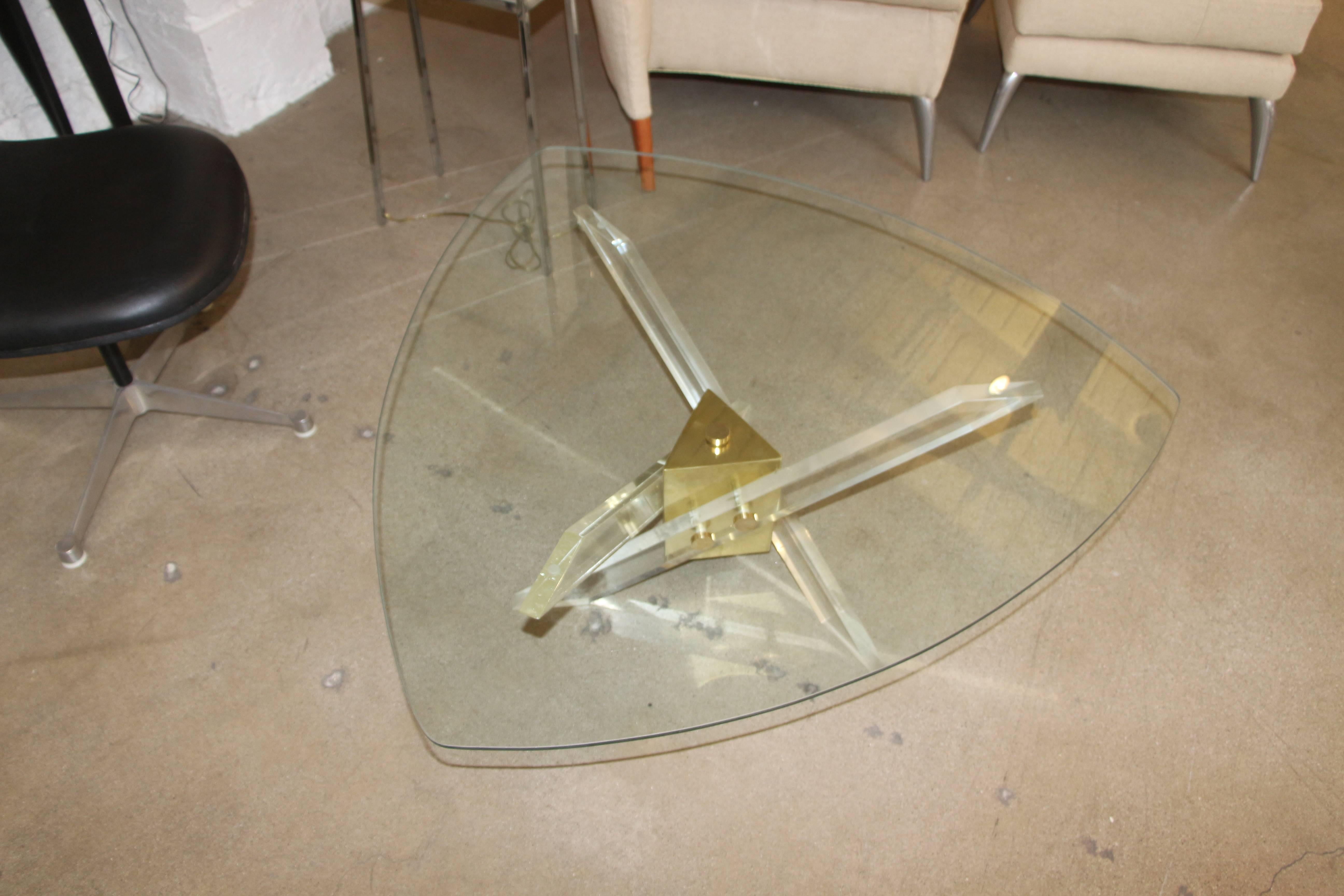 Lucite, Brass and Glass Tripod table 1