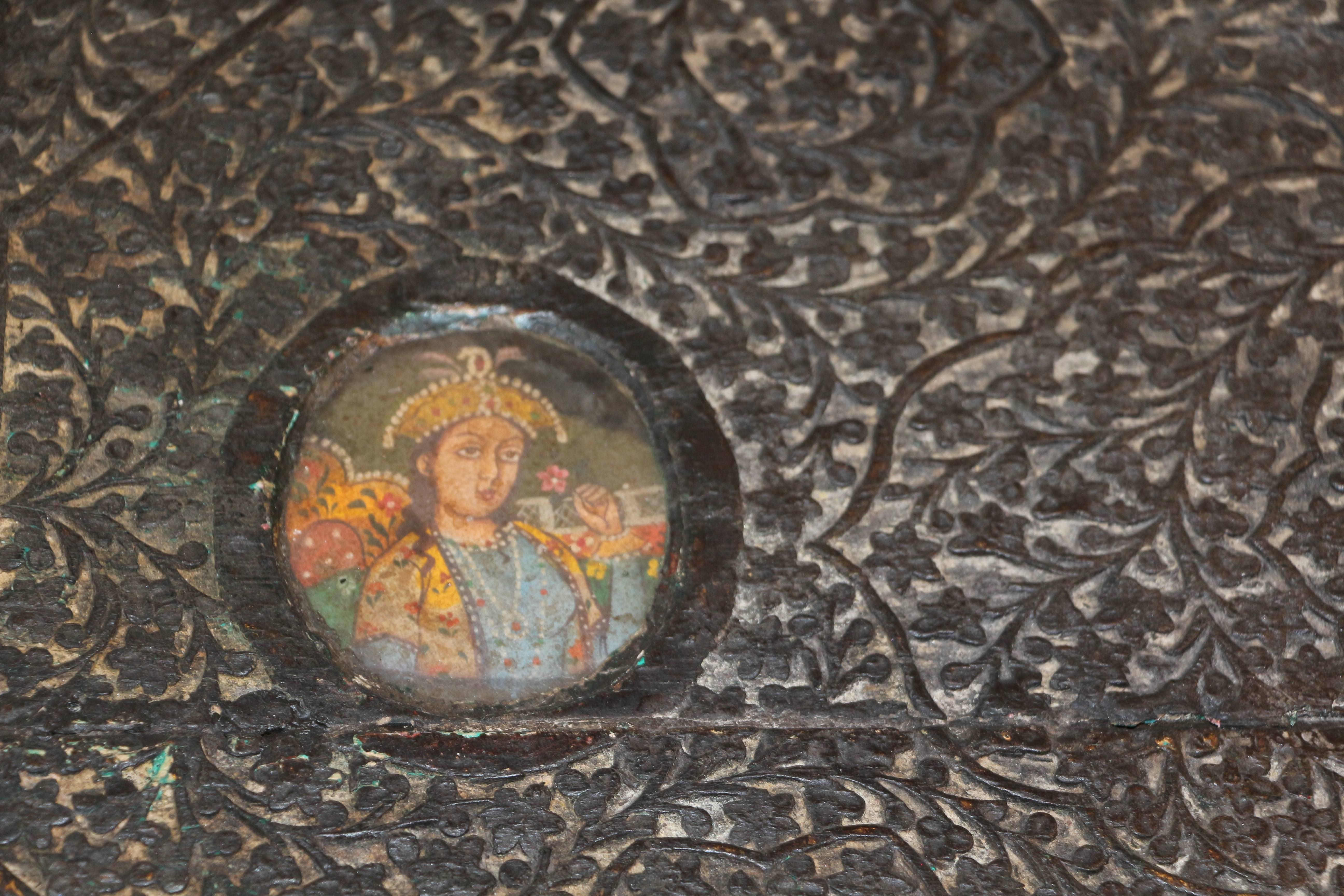 19th Century Pair of Indian Probably Mughal Dowry or Marriage Chests with Portraits