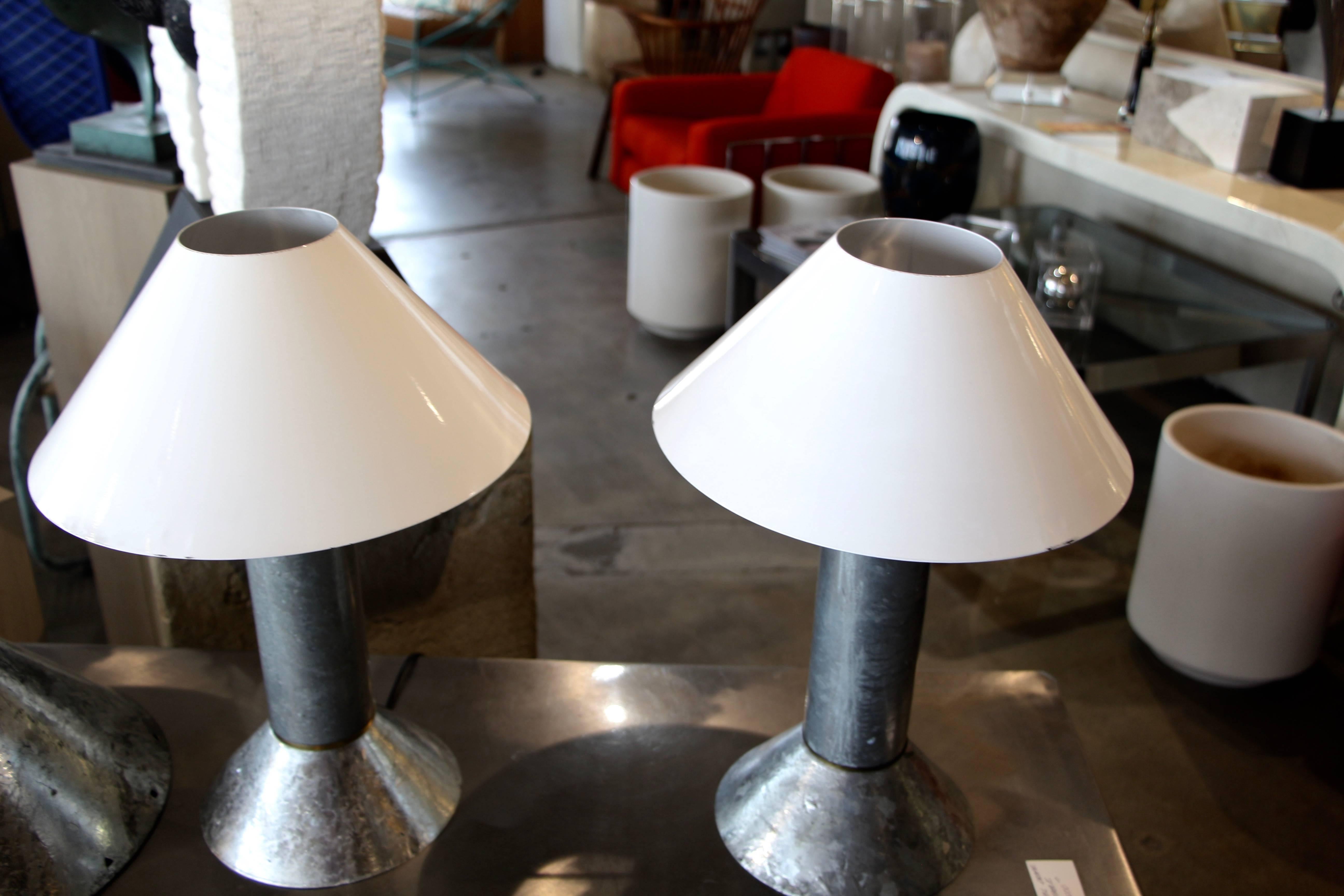 Pair of Zinc and Brass Trim Ron Rezek Table Lamps 3