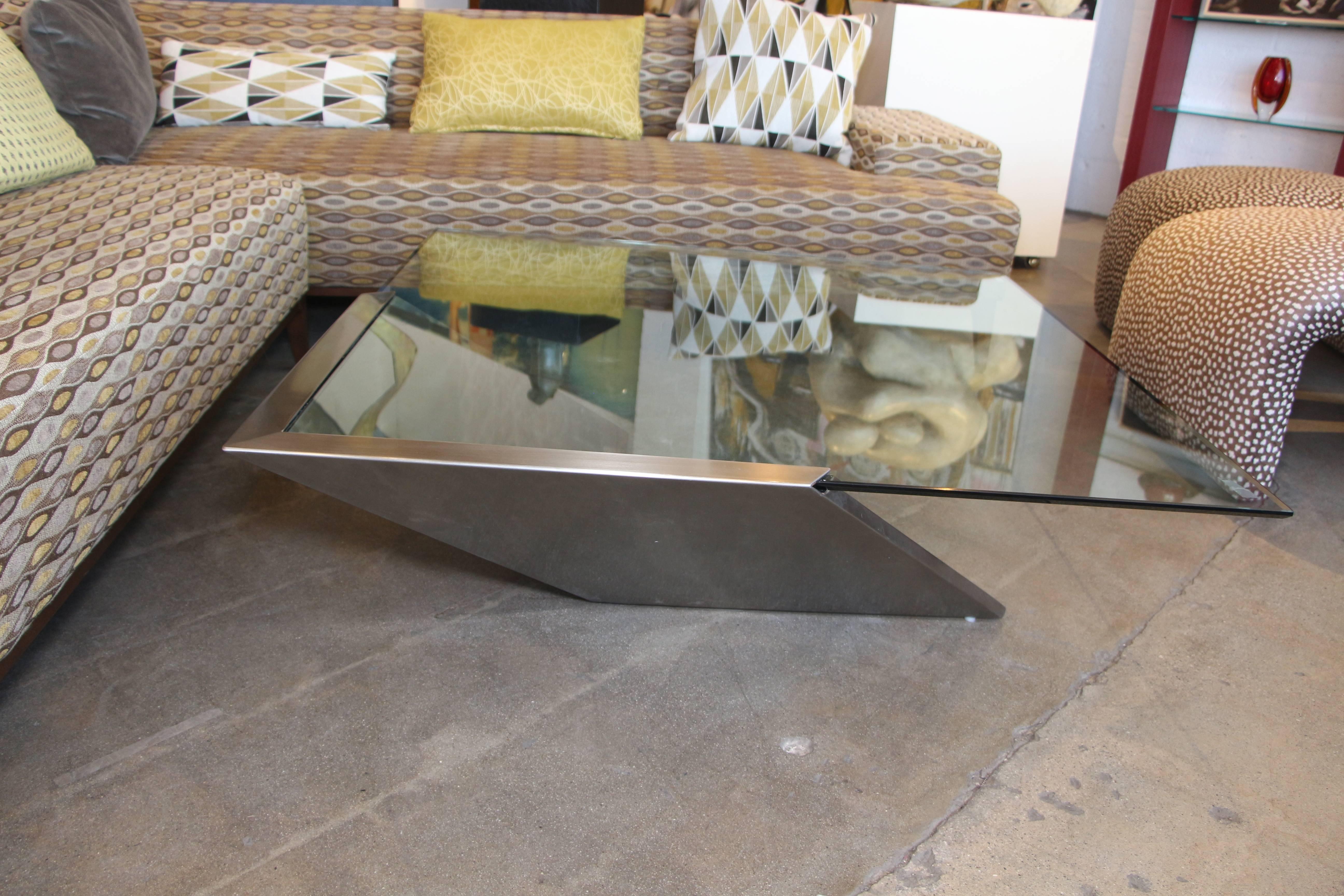 Brueton J. Wade Beam Cantilevered Brushed Stainless Steel Coffee Table 4