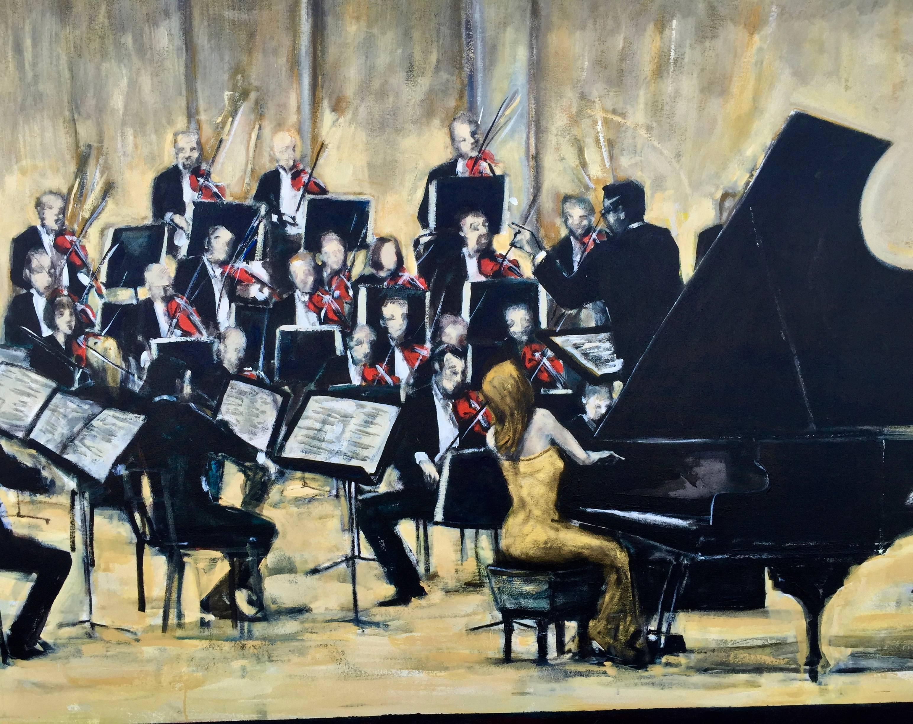 An absolutely magnificent painting by the noted Mexican Artist Ernesto Seco (1958-2011). This orchestral scene was commissioned by our client. It is Large approximately 77.5 inched by 55.5 inches tall and 1.5 inches wide. It is signed lower Right.