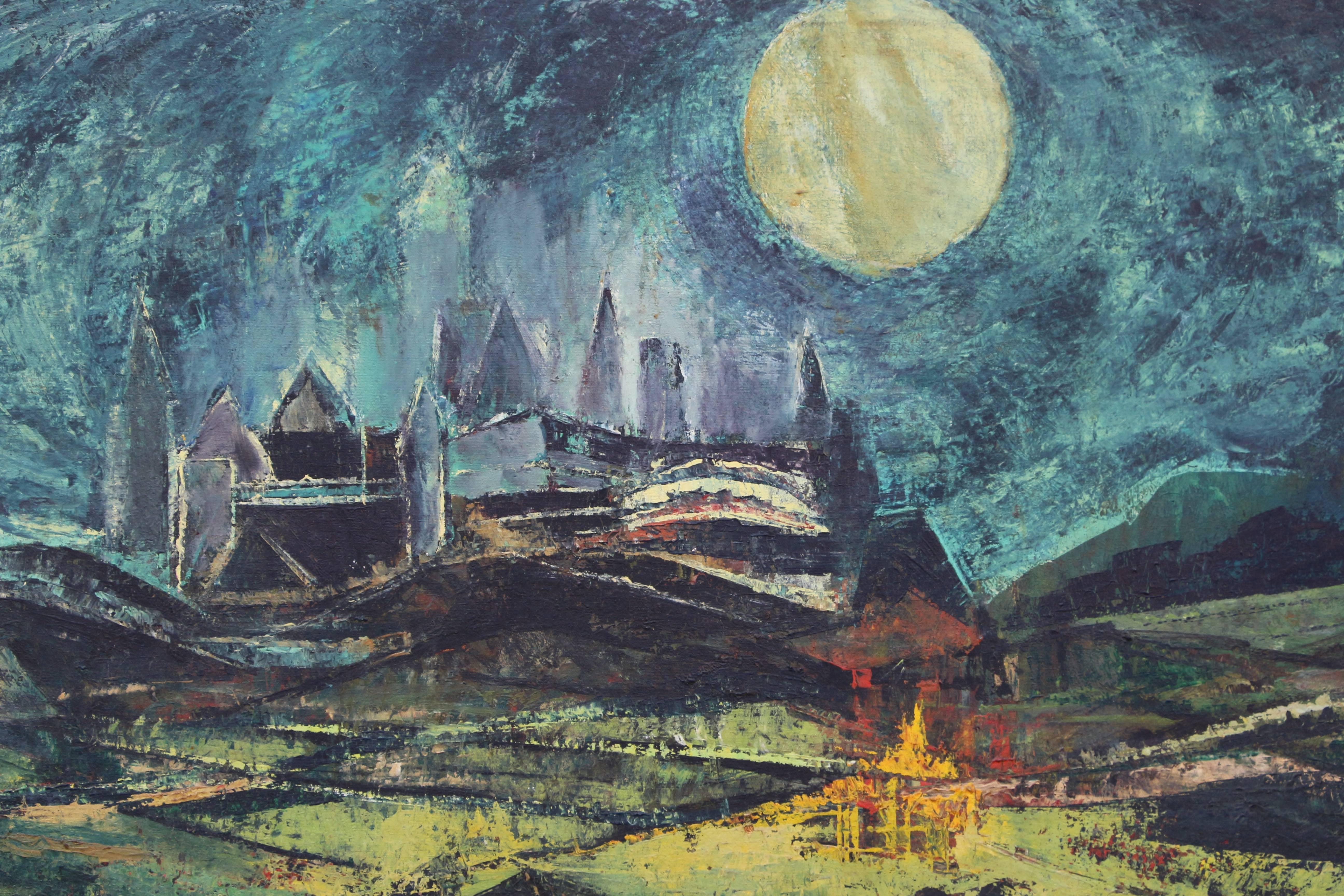 Hand-Painted Louise Odes Neaderland Night City #2, 1963 For Sale
