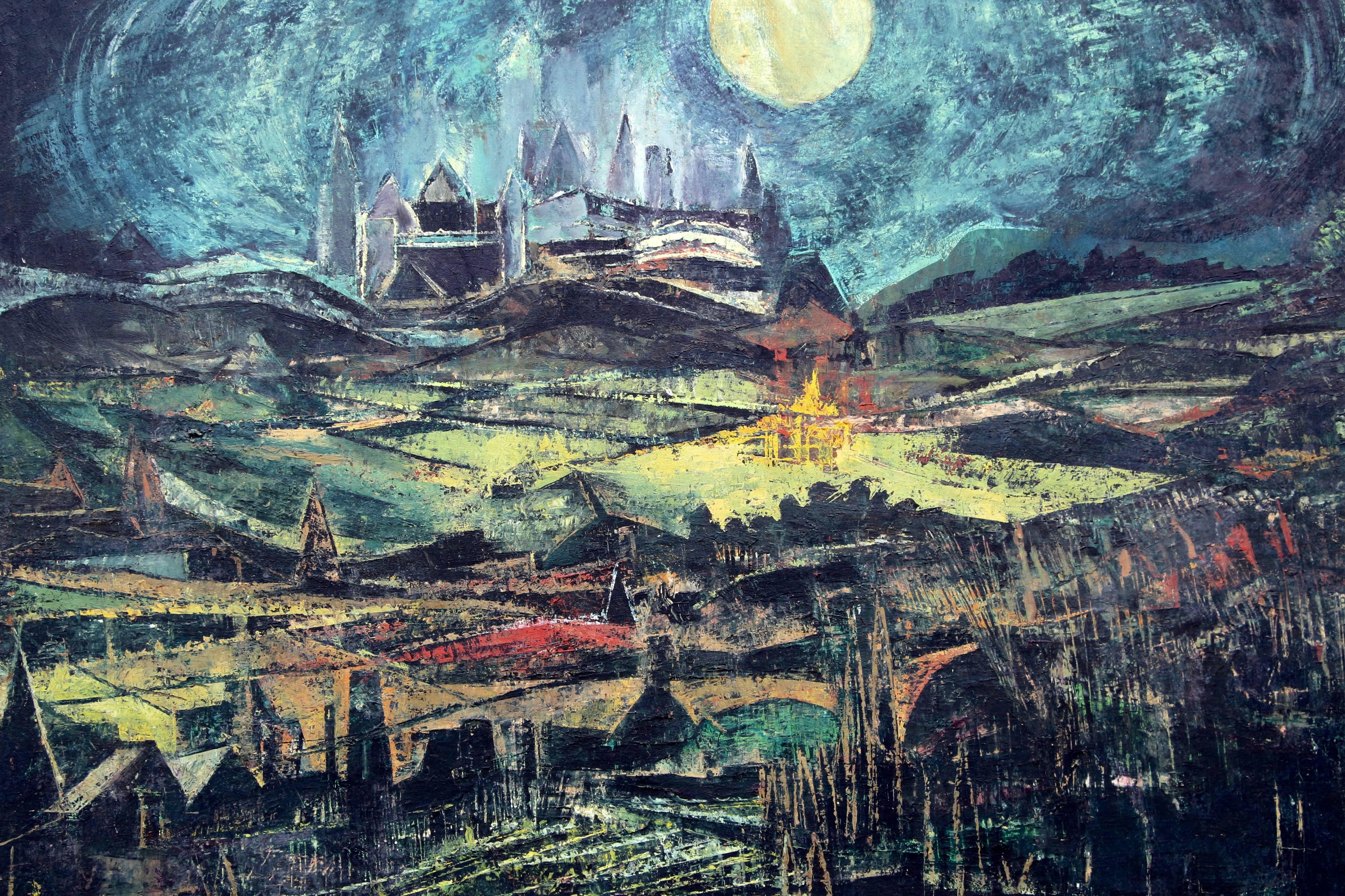 Hand-Painted Louise Odes Neaderland Night City #2, 1963 For Sale