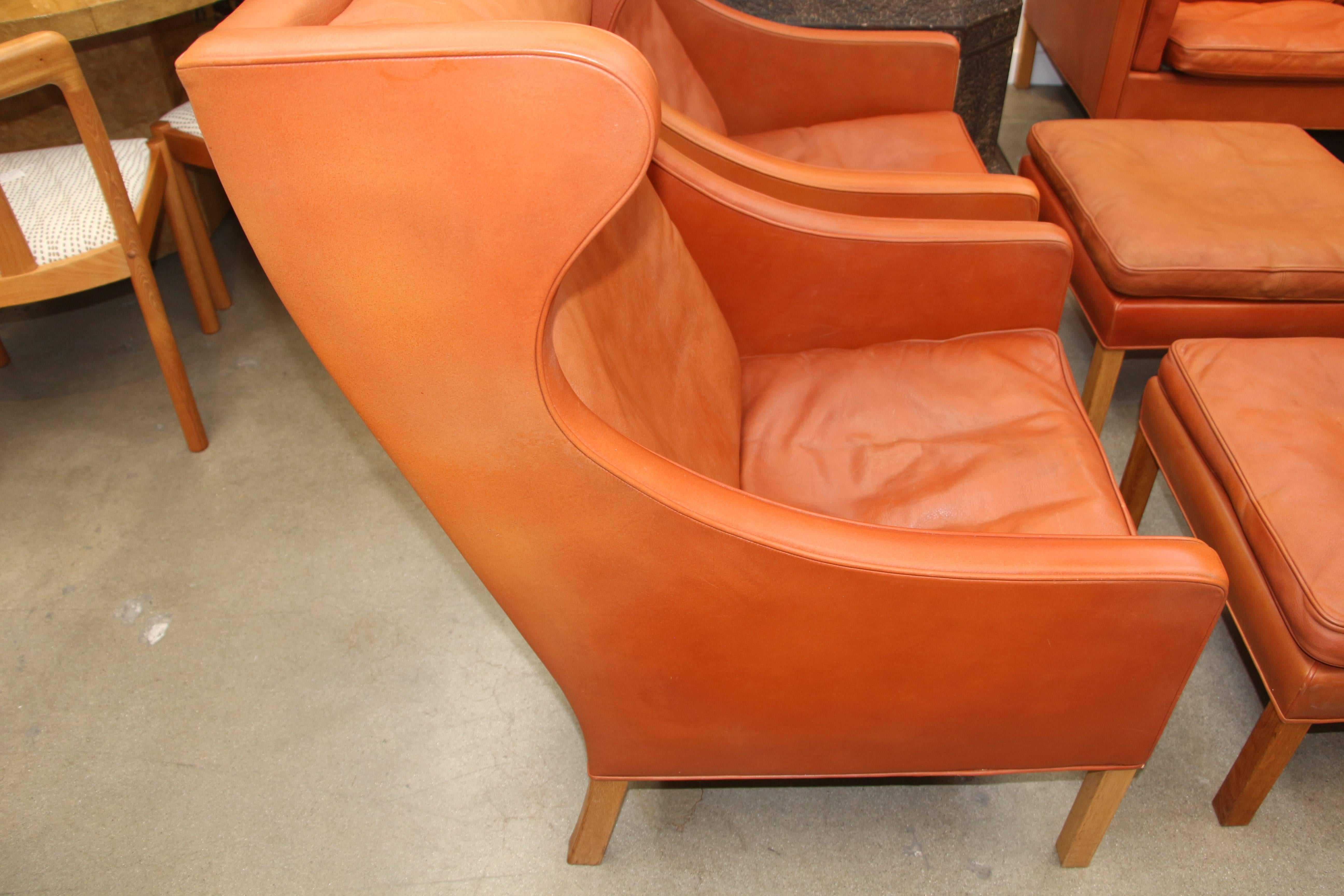 Pair of Børge Mogensen for Fredericia Wing Chairs and Ottomans 5