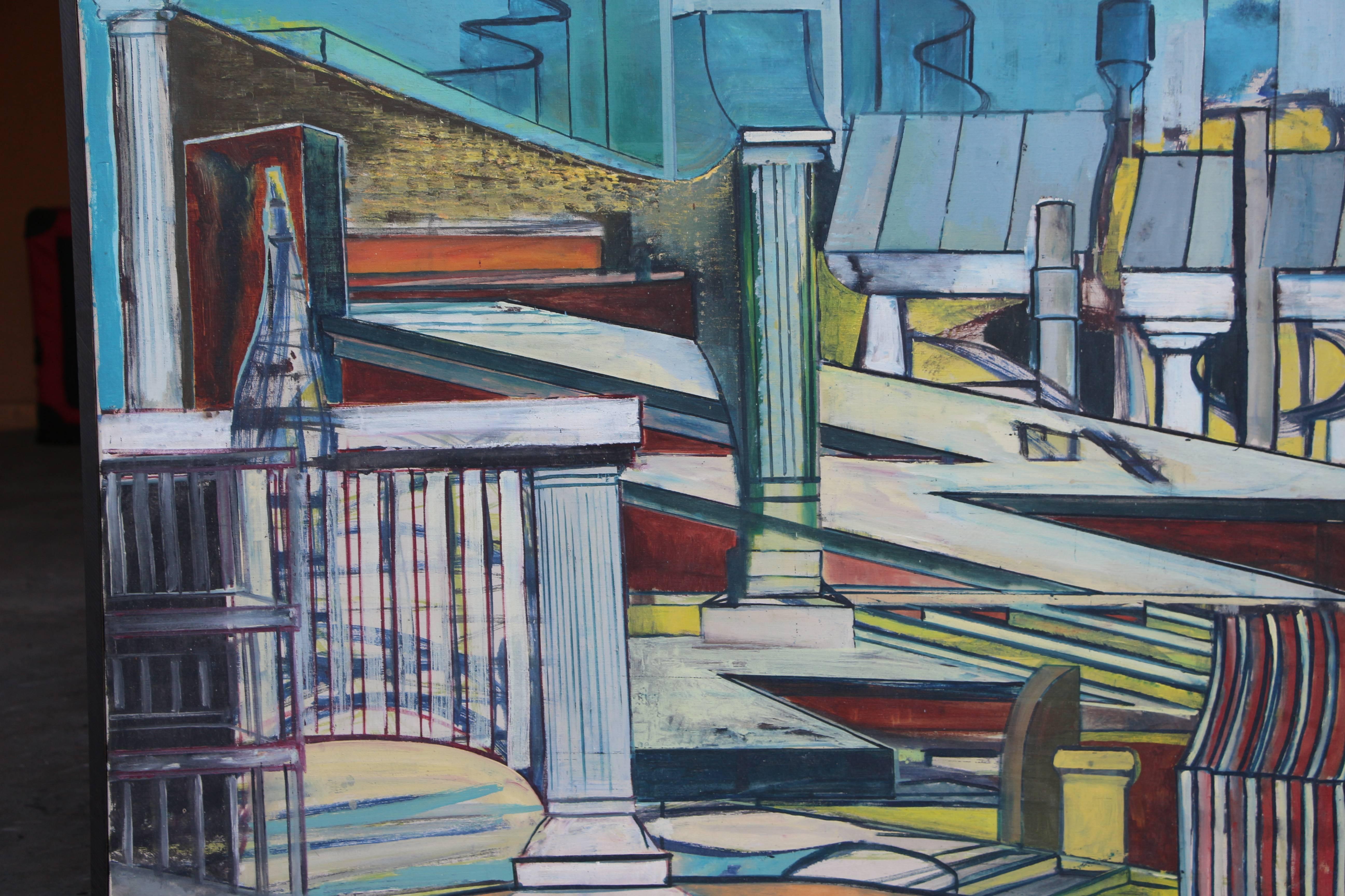 Américain Louise Odes Neaderland Architectural Painting City (Cité de peinture architecturale), 1964 en vente