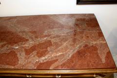 Pair of McGuire Bamboo and Rouge Marble-Top Console or Sofa Tables