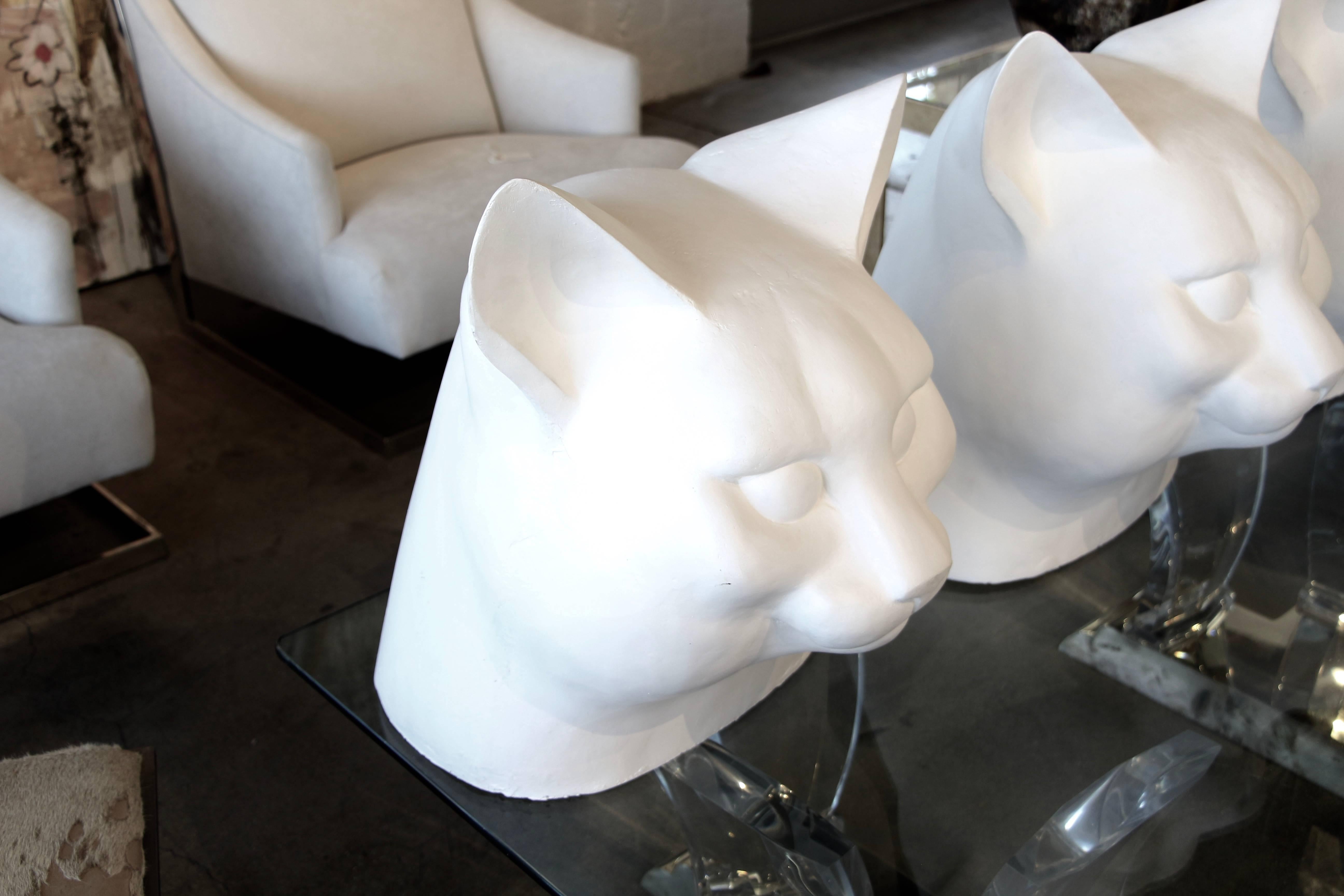 We purchased these cat bust from an estate in the desert here who had them commissioned from the artist directly. Apparently the original is in the royal Academy in London. The estate wanted a copy and commissioned this set in fiberglass, which has