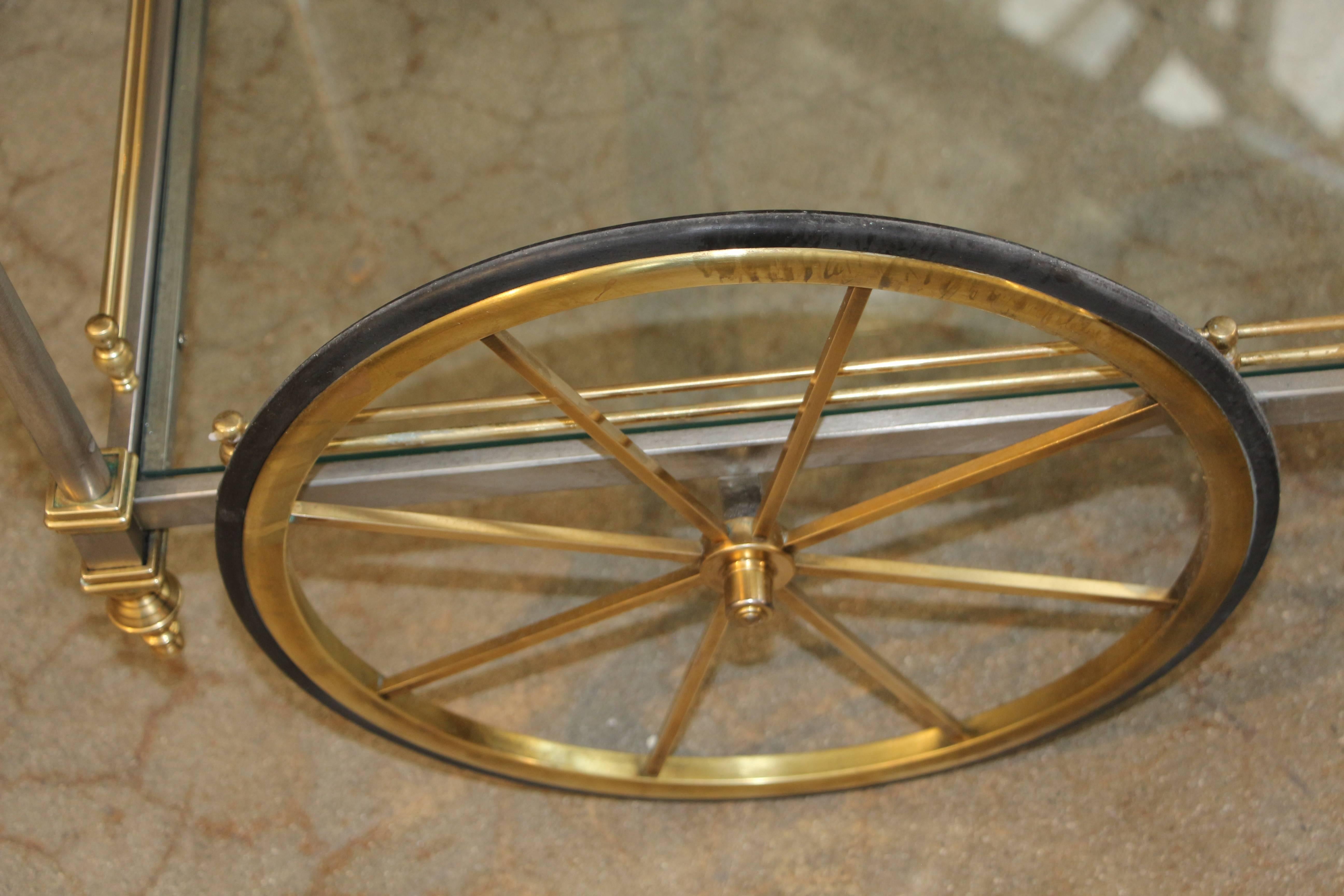 Brass and Steel Bar Cart In Good Condition In Palm Springs, CA