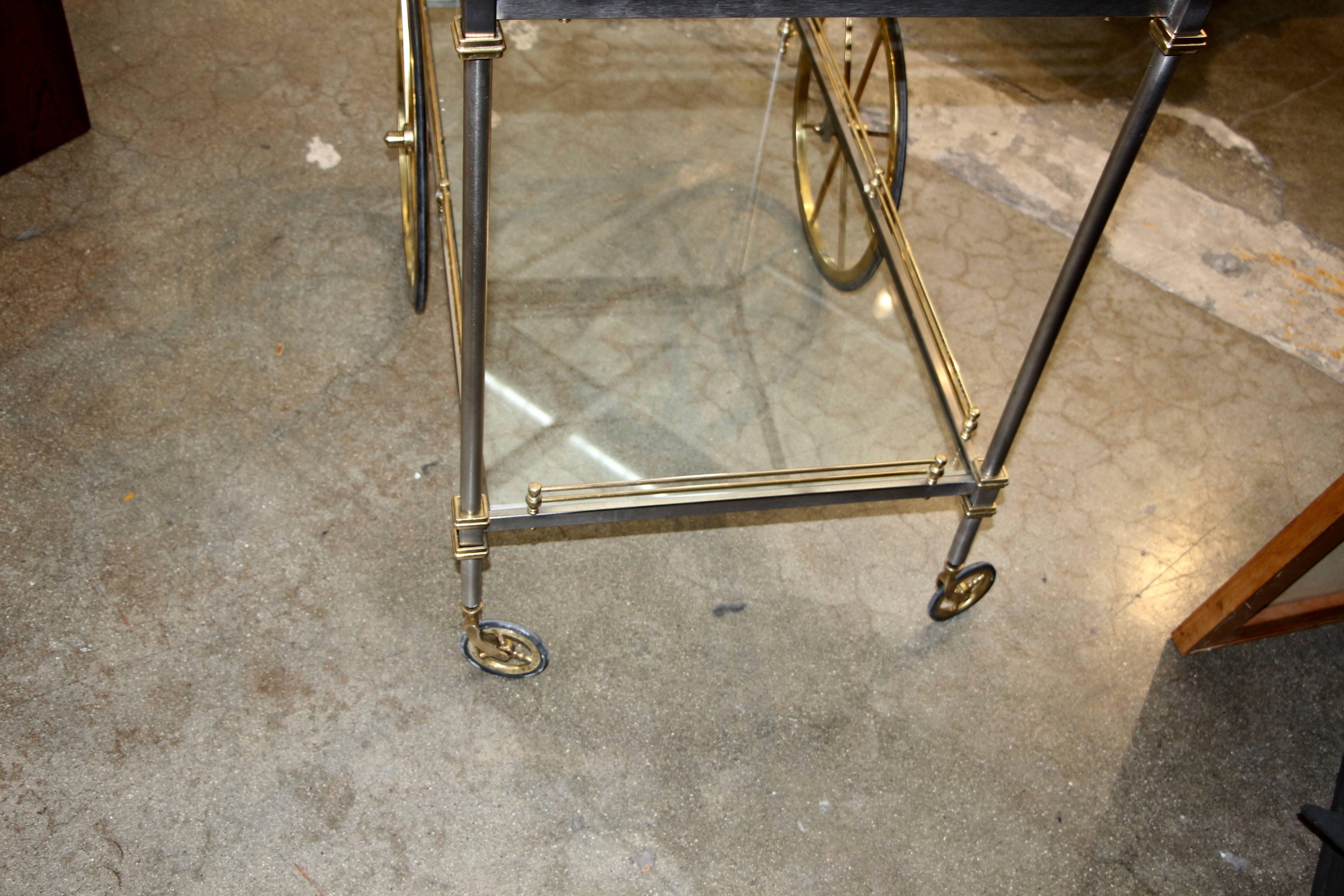 20th Century Brass and Steel Bar Cart