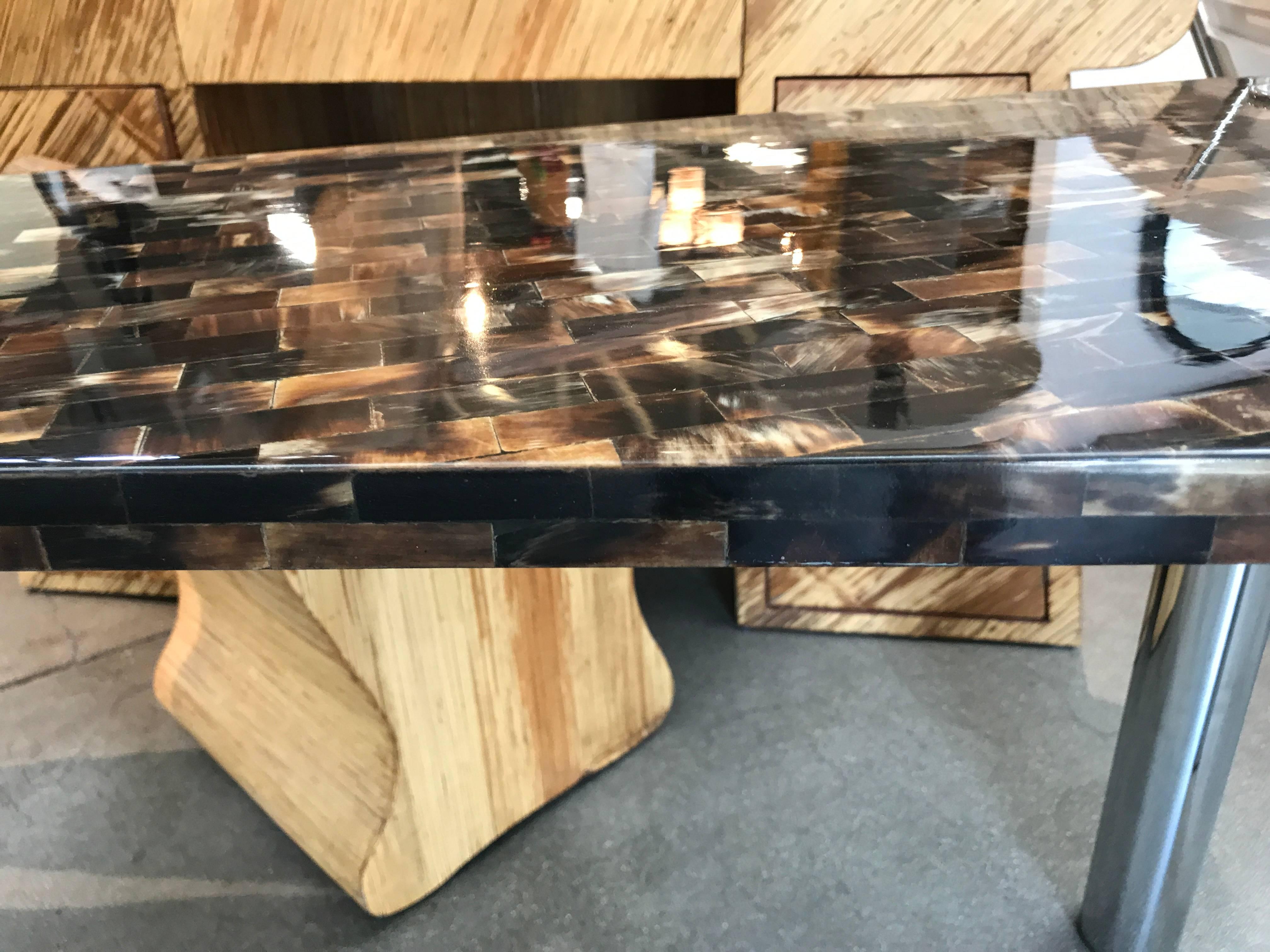 Tessellated Horn Console or Sofa Table in the Manner of Garcel & Springer In Good Condition For Sale In Palm Springs, CA