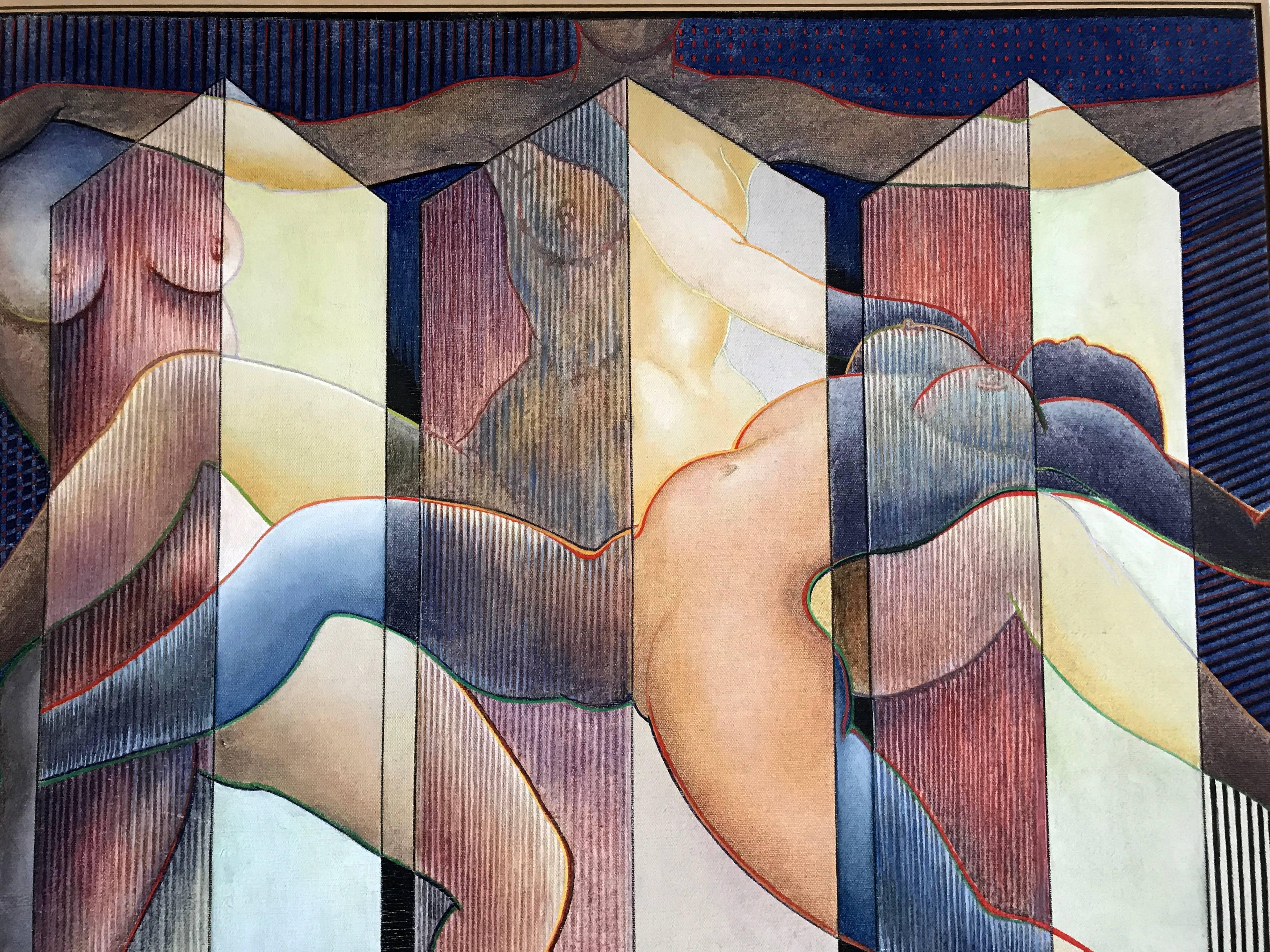 George Dergalis 1993 Painting on Linen of Three Nude Woman In Good Condition In Palm Springs, CA