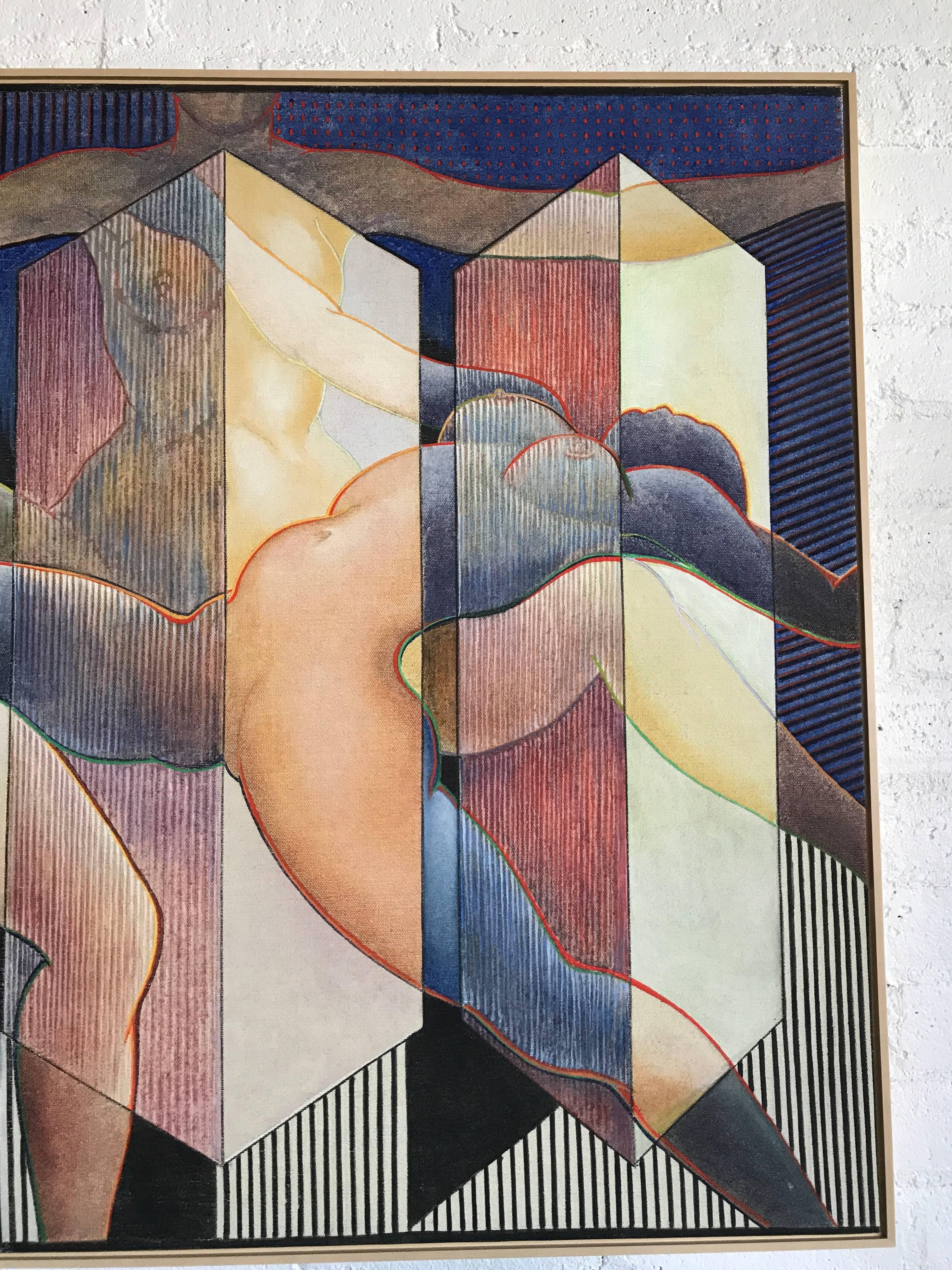 George Dergalis 1993 Painting on Linen of Three Nude Woman 1